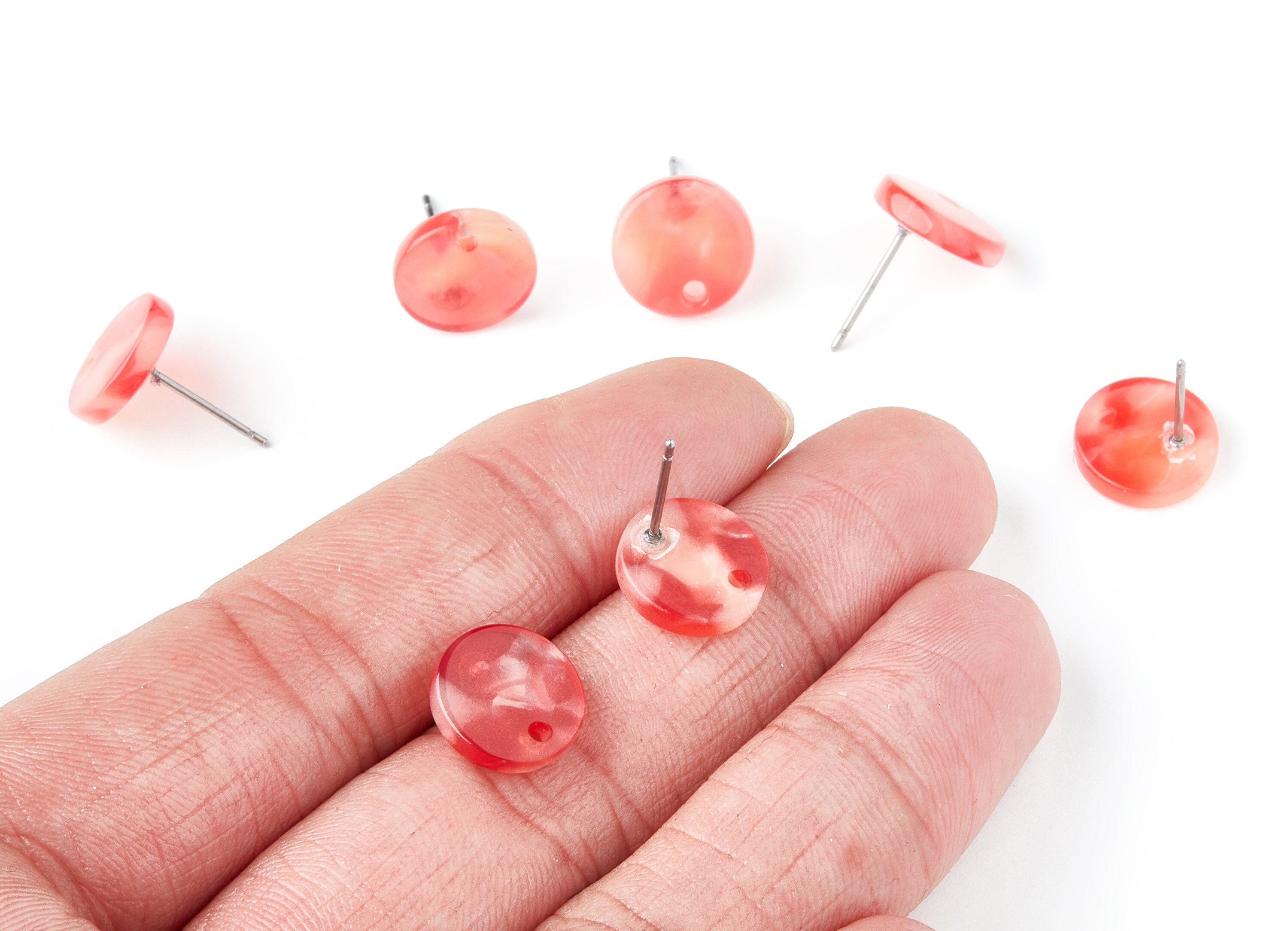 Acetate Round Earring Stud - Round Earring Post and Stud - Earring Findings - Color Code: A34 - 11.6x11.6x2.95mm - AC1139Y - DOMEDBAZAAR