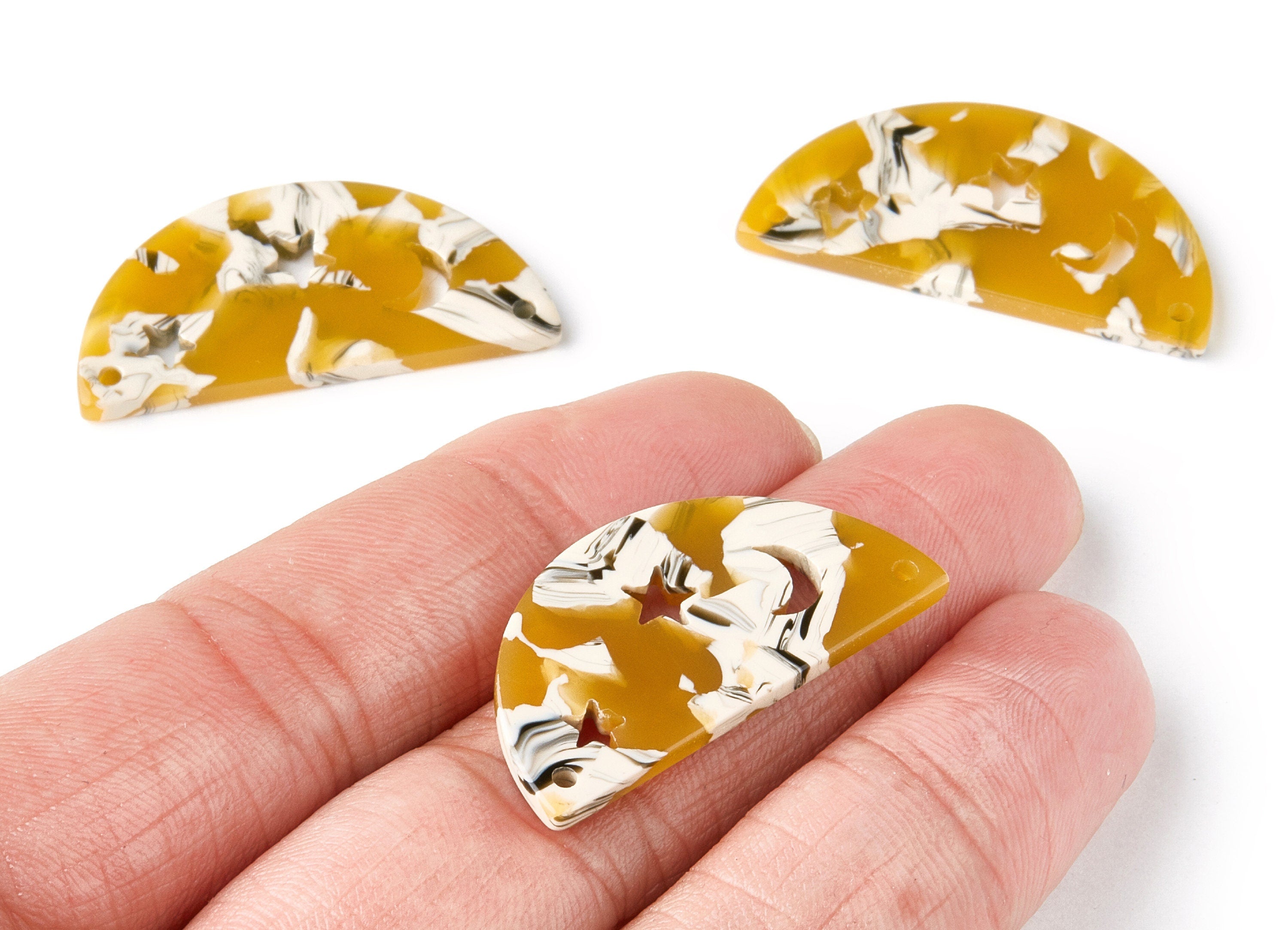 Acetate D Earring Charms - D Connectors - 2 Holes - Earring Findings - Jewelry Supplies - Color Code:A14 - 34.72x17.28x2.48mm - AC1332C - DOMEDBAZAAR