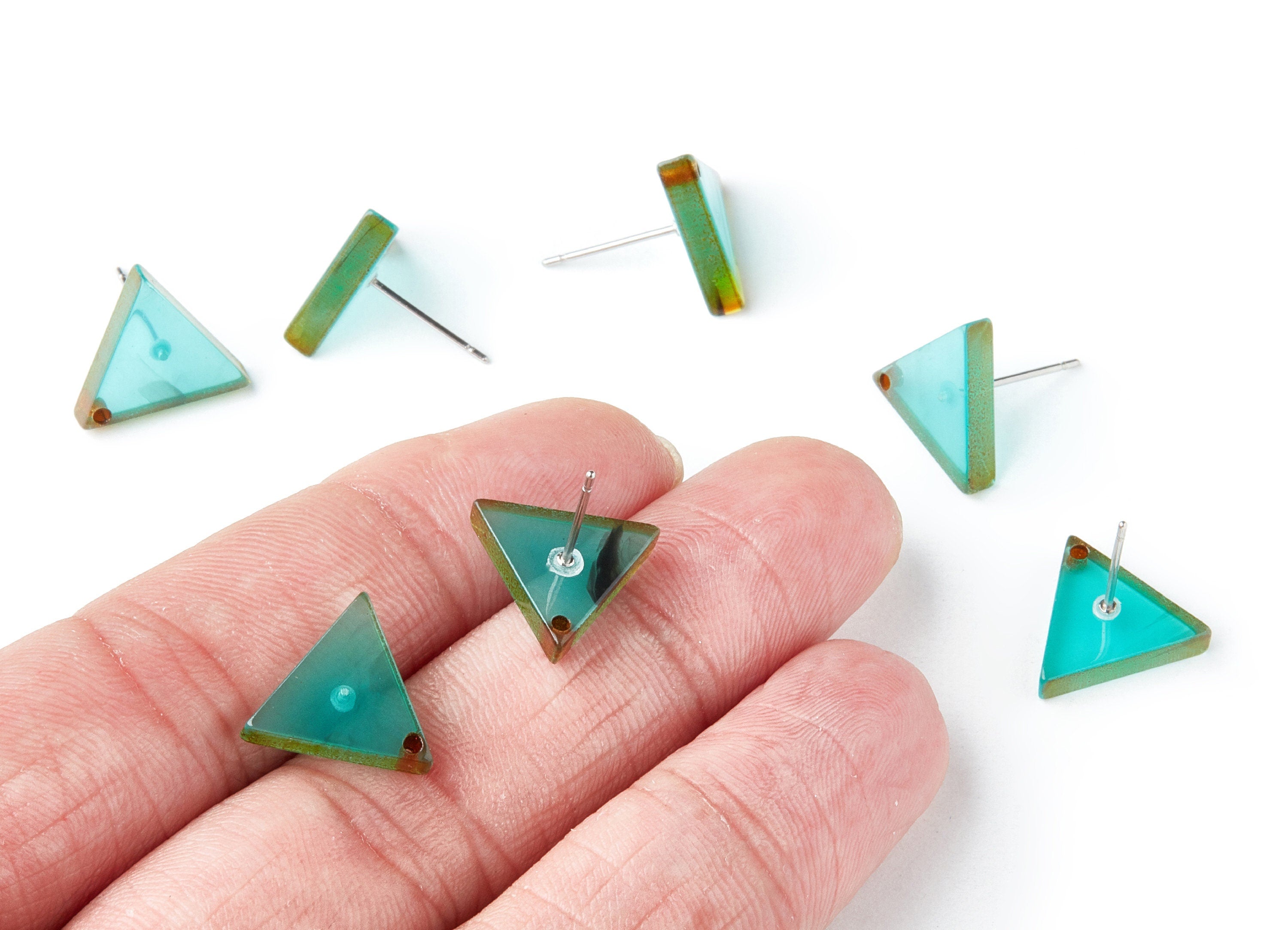 Acrylic Earring Stud - Stainless Steel Stud - 1 Hole - Triangle Shaped Earring Post - Color Code:A235 - 14.43x12.7x2.86mm - AC1388A - DOMEDBAZAAR