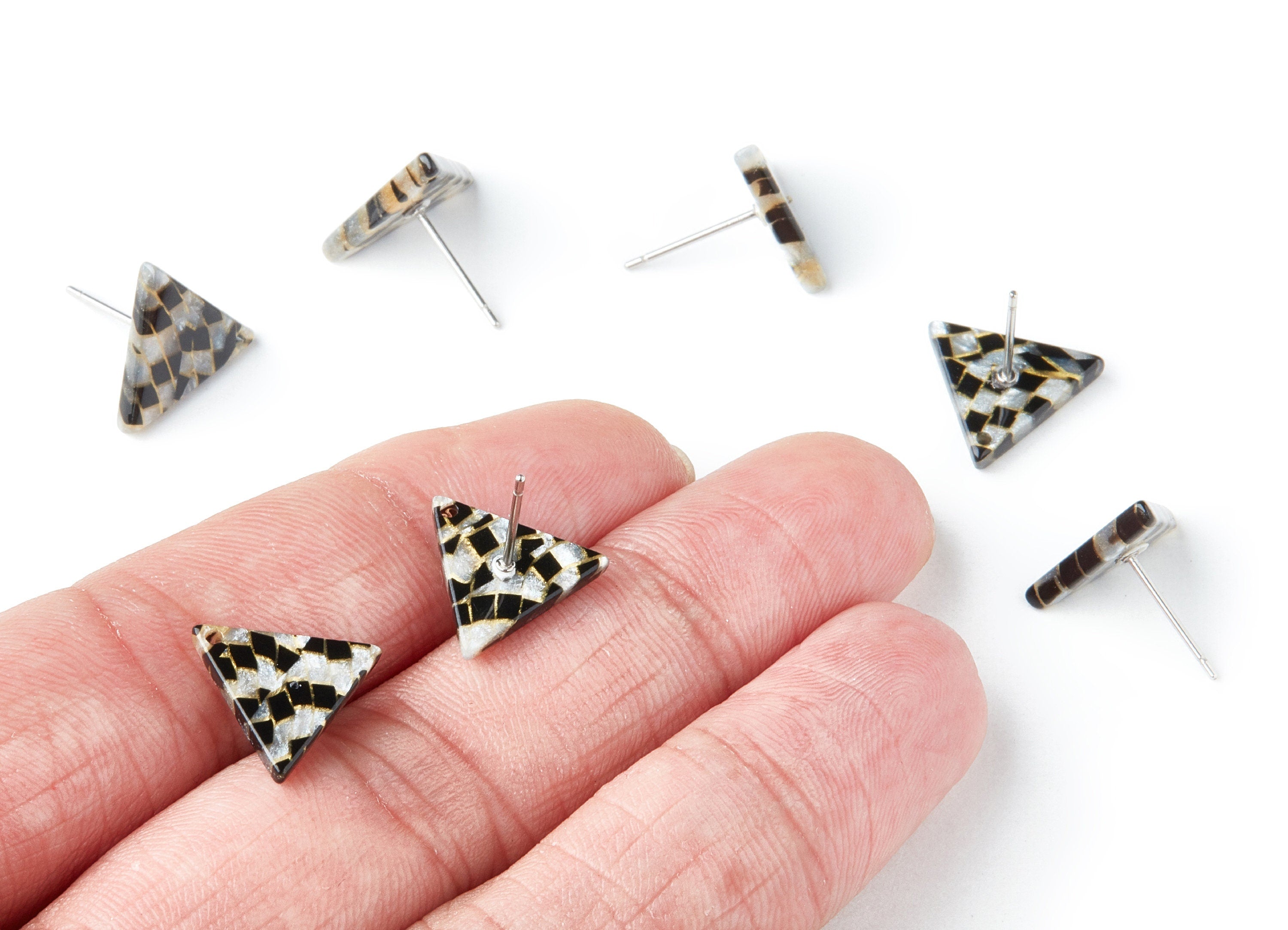 Acrylic Earring Stud - Stainless Steel Stud - 1 Hole - Triangle Shaped Earring Post - Color Code:A239 - 14.43x12.7x2.86mm - AC1388F - DOMEDBAZAAR