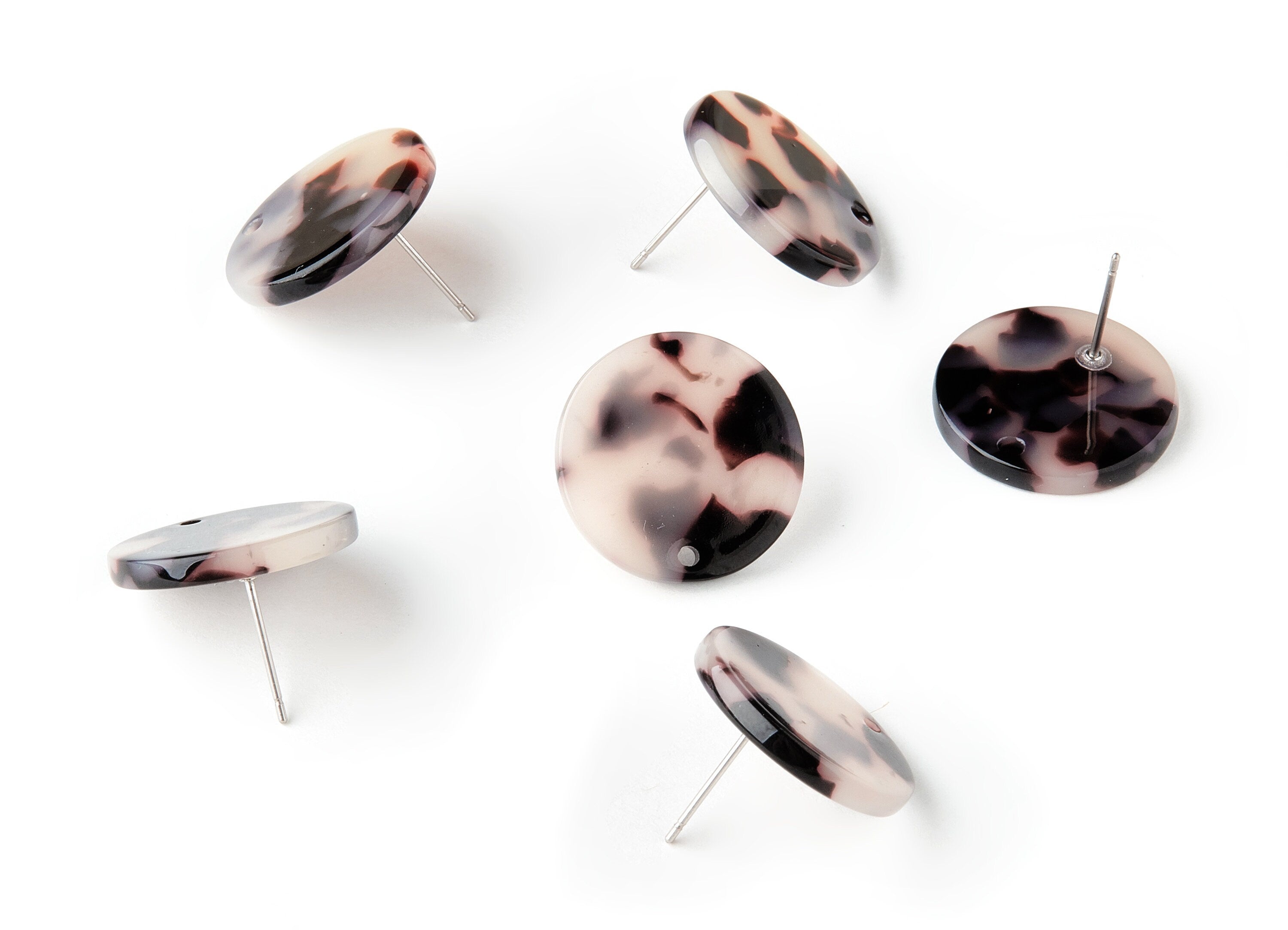 Acetate Acrylic Earring Stud - Post Charms - Blonde Tortoise Shell Earring - Round Shaped - Color Code: A07 - 19.86x19.86x2.5mm - AC1589-A07 - DOMEDBAZAAR
