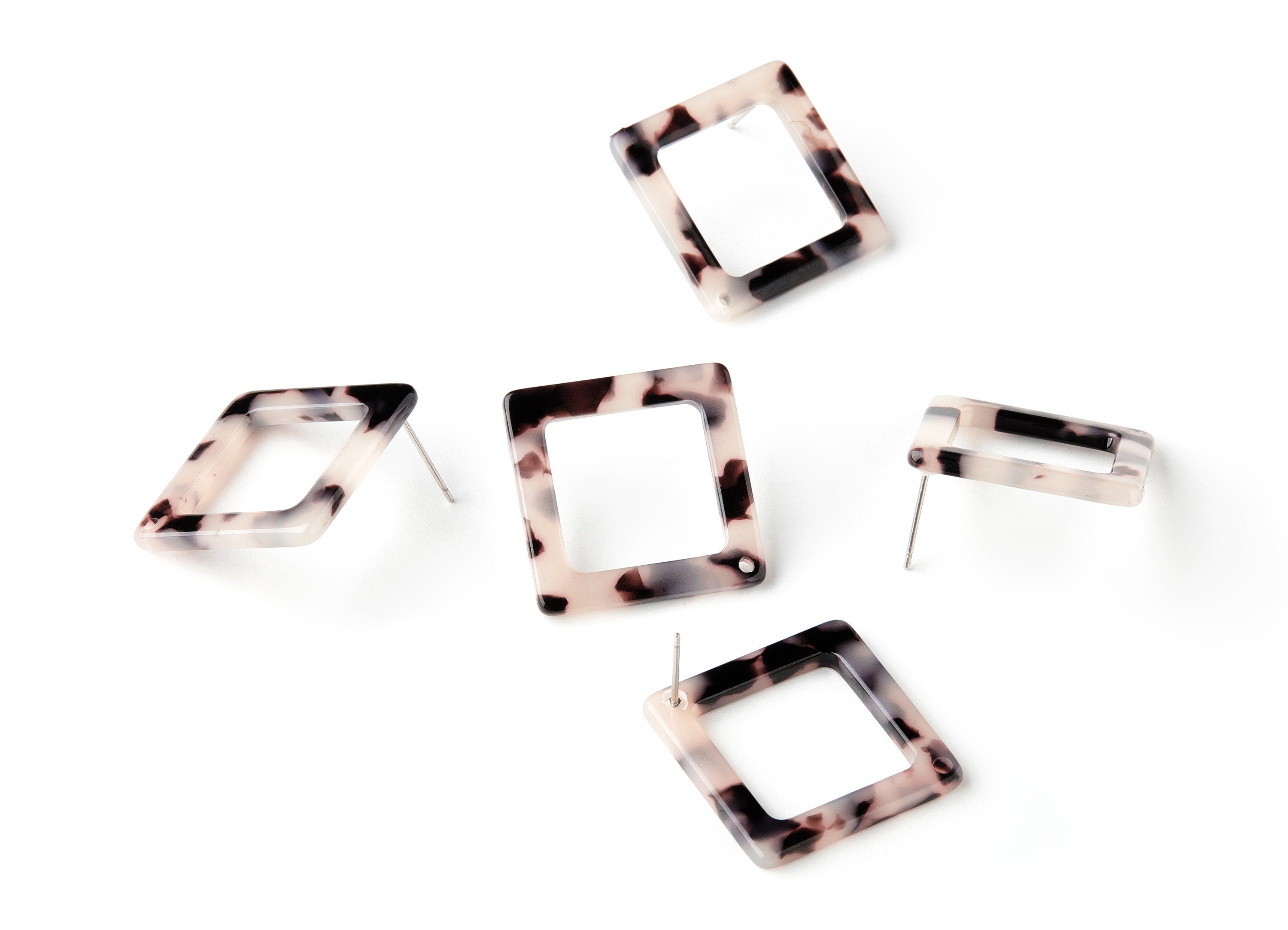 Acetate Acrylic Earring Stud - Post Charms - Blonde Tortoise Shell Earrings - Square Shaped - Color Code: A07 - 25x25x2.57mm - AC1587-A07 - DOMEDBAZAAR