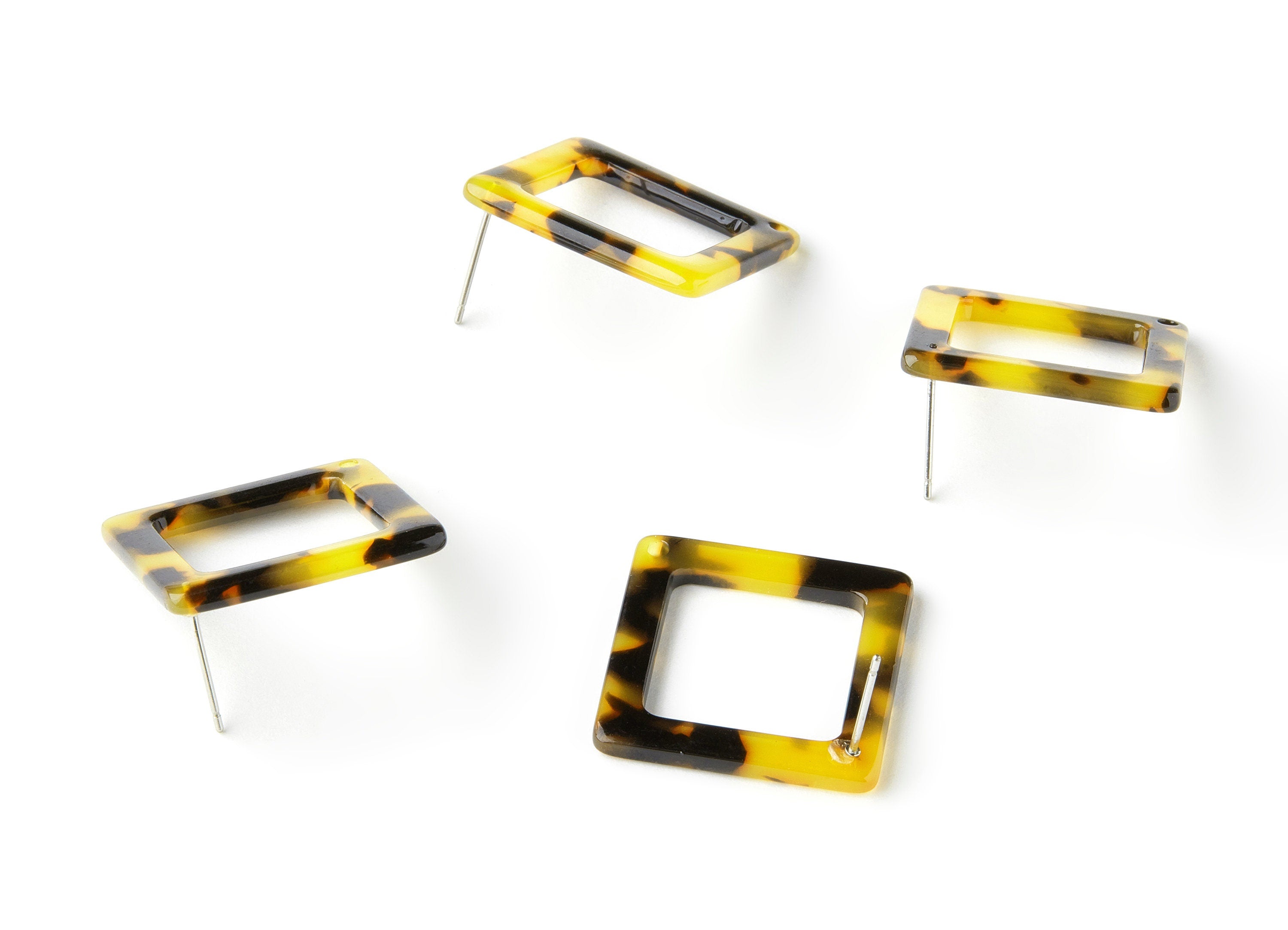 Acetate Acrylic Earring Stud - Post Charms - Tortoise Shell Earrings - Square Shaped - Color Code: A01 - 25x25x2.57mm - AC1587-A01 - DOMEDBAZAAR