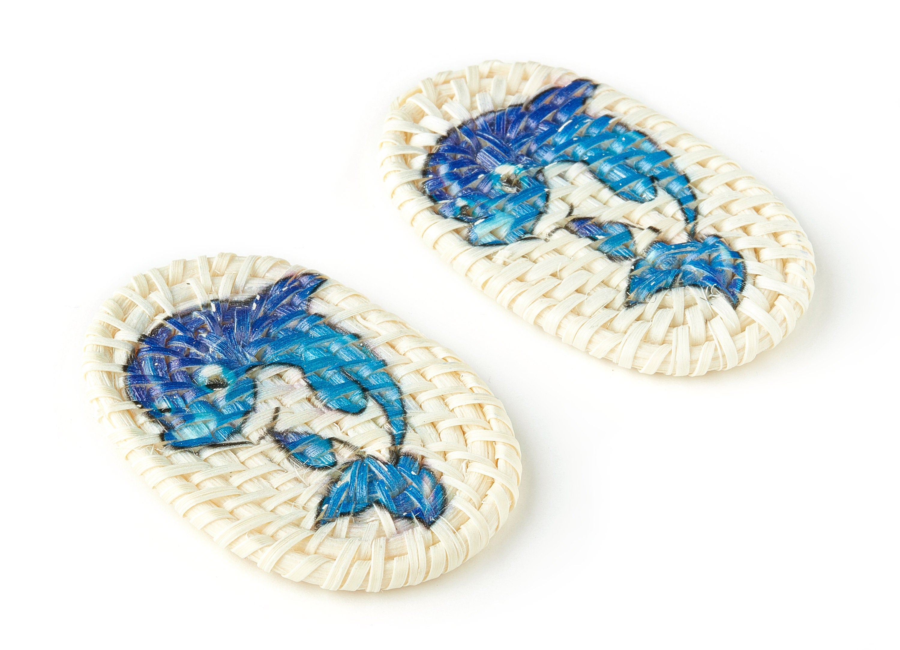 Handwoven Rattan Earrings - Oval Shaped Rattan Pendant - Wooden Dolphin Pattern Earrings - Jewelry Handmade - 61.03x38.46x4.23mm - RT1187 - DOMEDBAZAAR