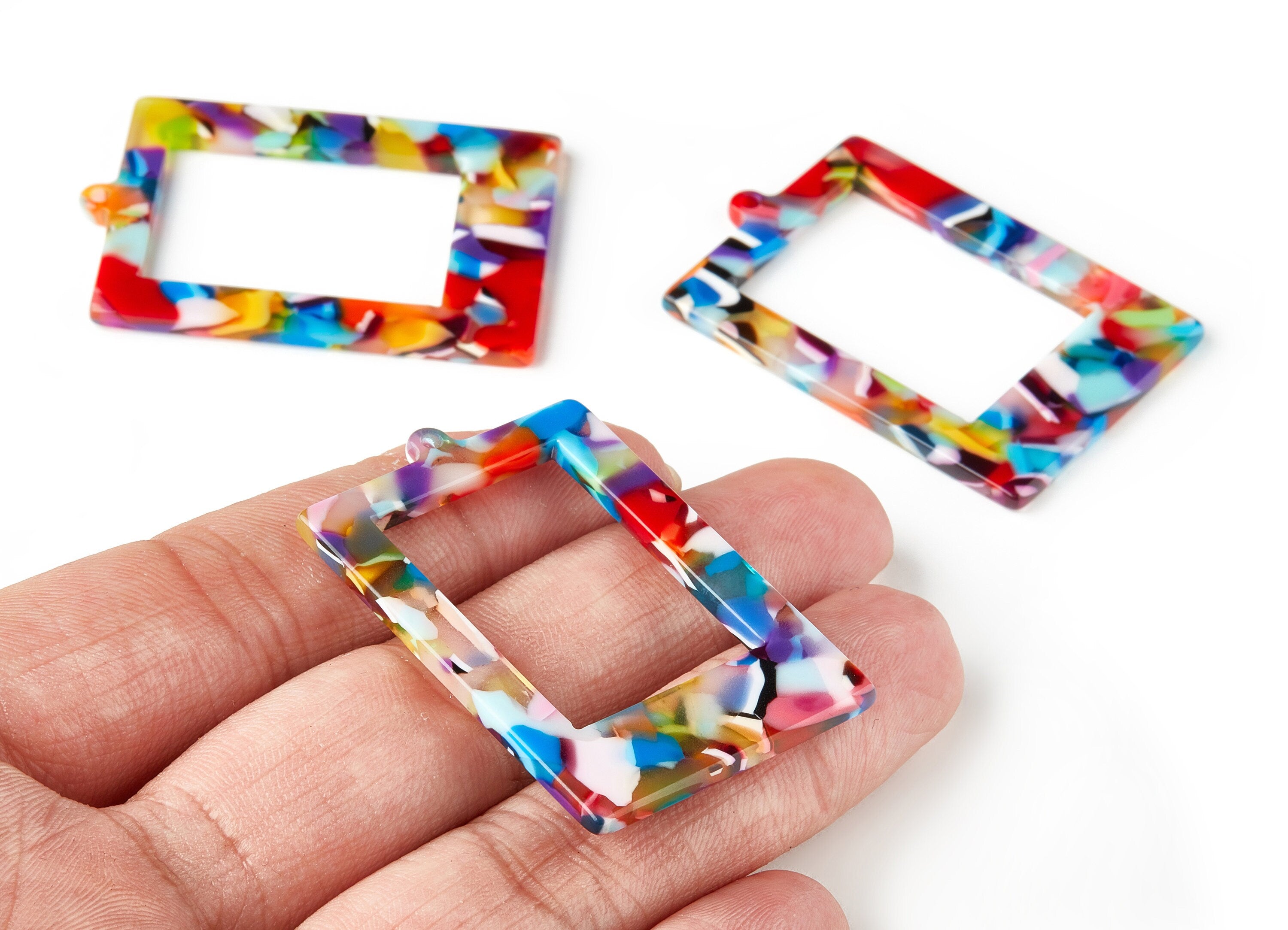 Acetate Rectangle Earring Charms - Rectangle Frame Pendant - Earring Findings - Jewelry Supplies - Color Code: A21- 45x31x2.6mm - AC1596-A21 - DOMEDBAZAAR