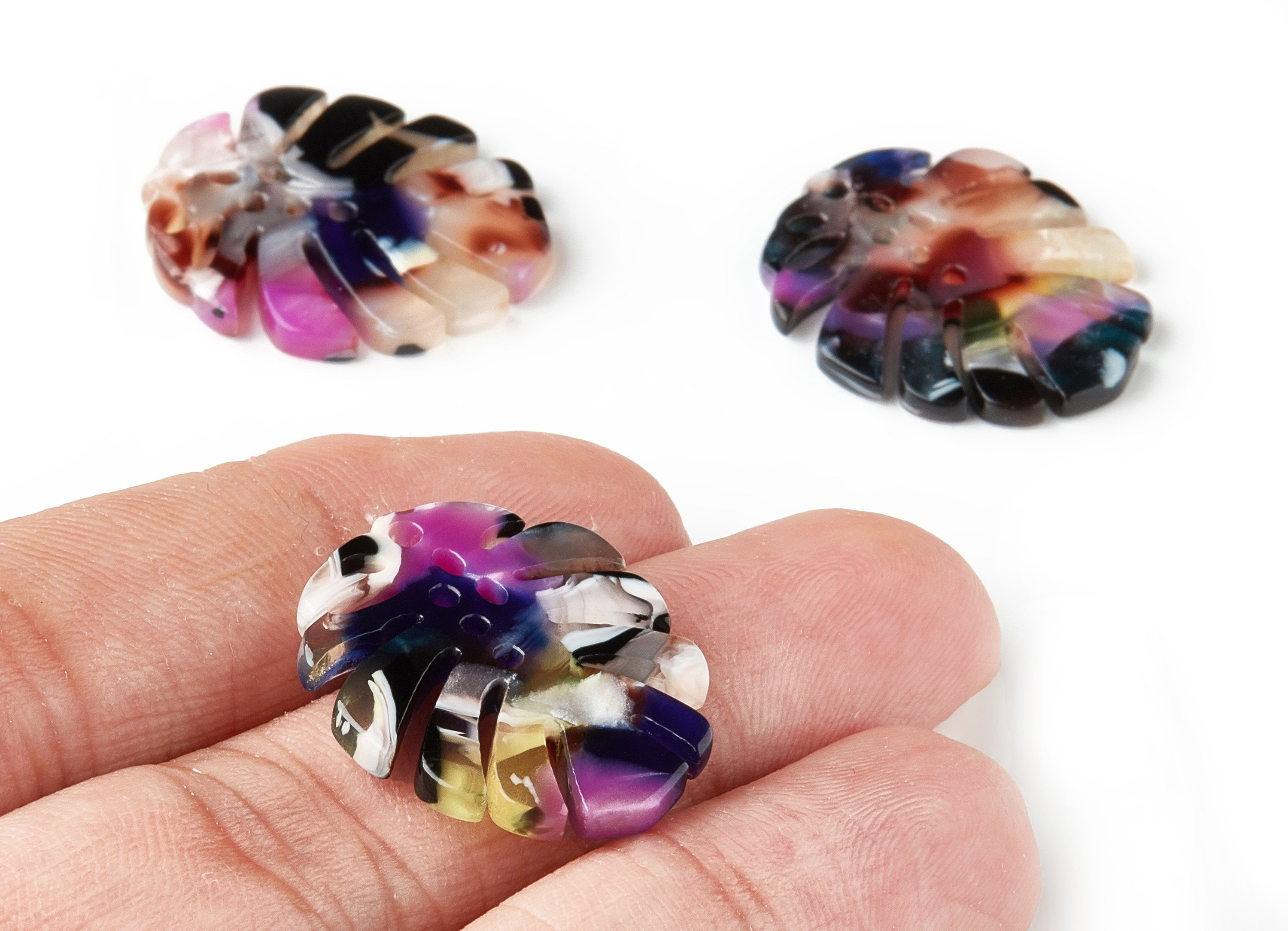 Acetate Monstera Charms - Monstera Earring and Pendant - Earring Findings - Color Code: A11 - 25.56x21.69x2.51mm - AC1601-A11 - DOMEDBAZAAR