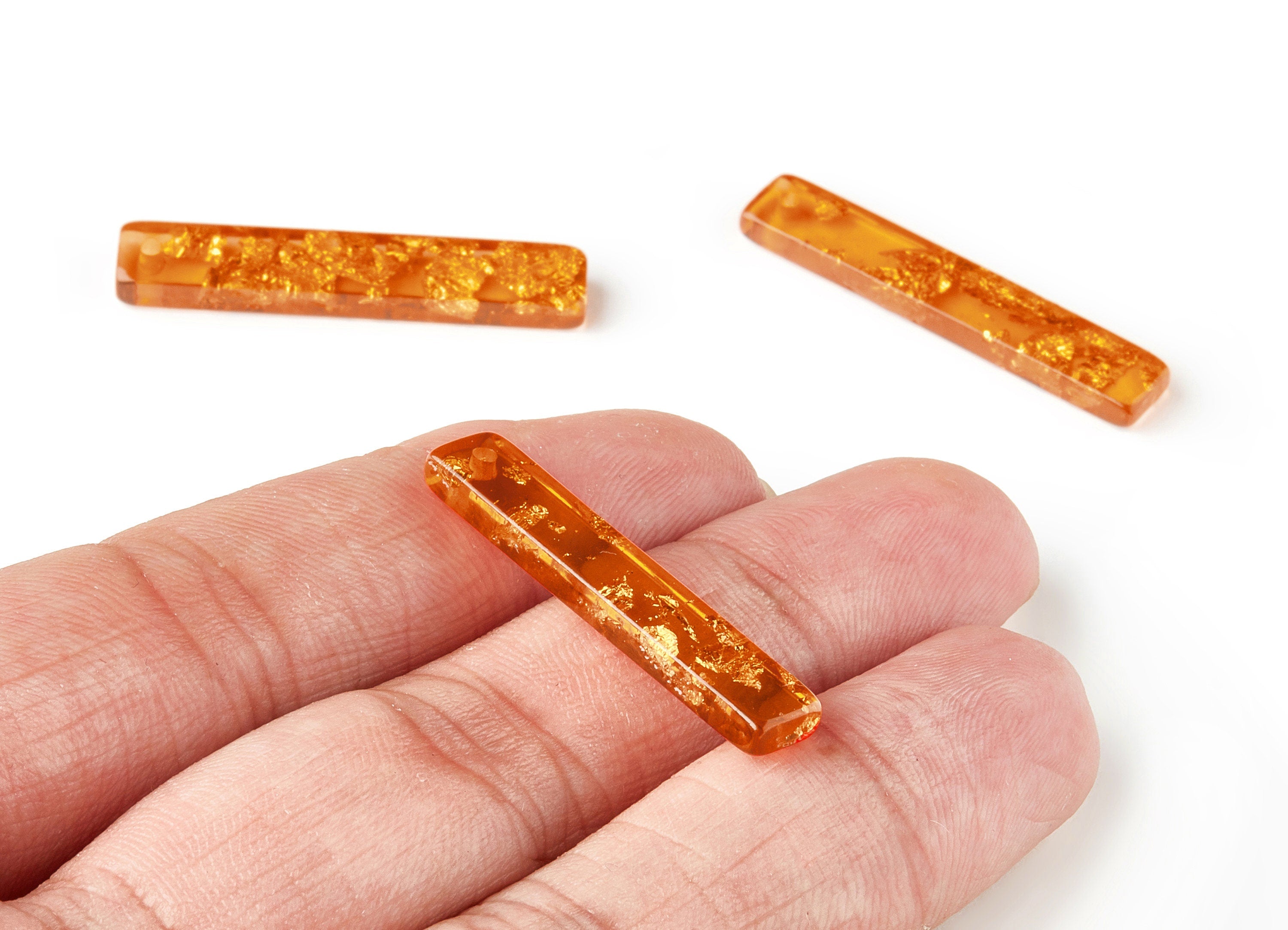 Acrylic Earring Charms - Gold Color Flake Earring - Strip Shaped pendant - Color Code: A291 - 33.65x6.21x3.04mm - AC1607-A291 - DOMEDBAZAAR