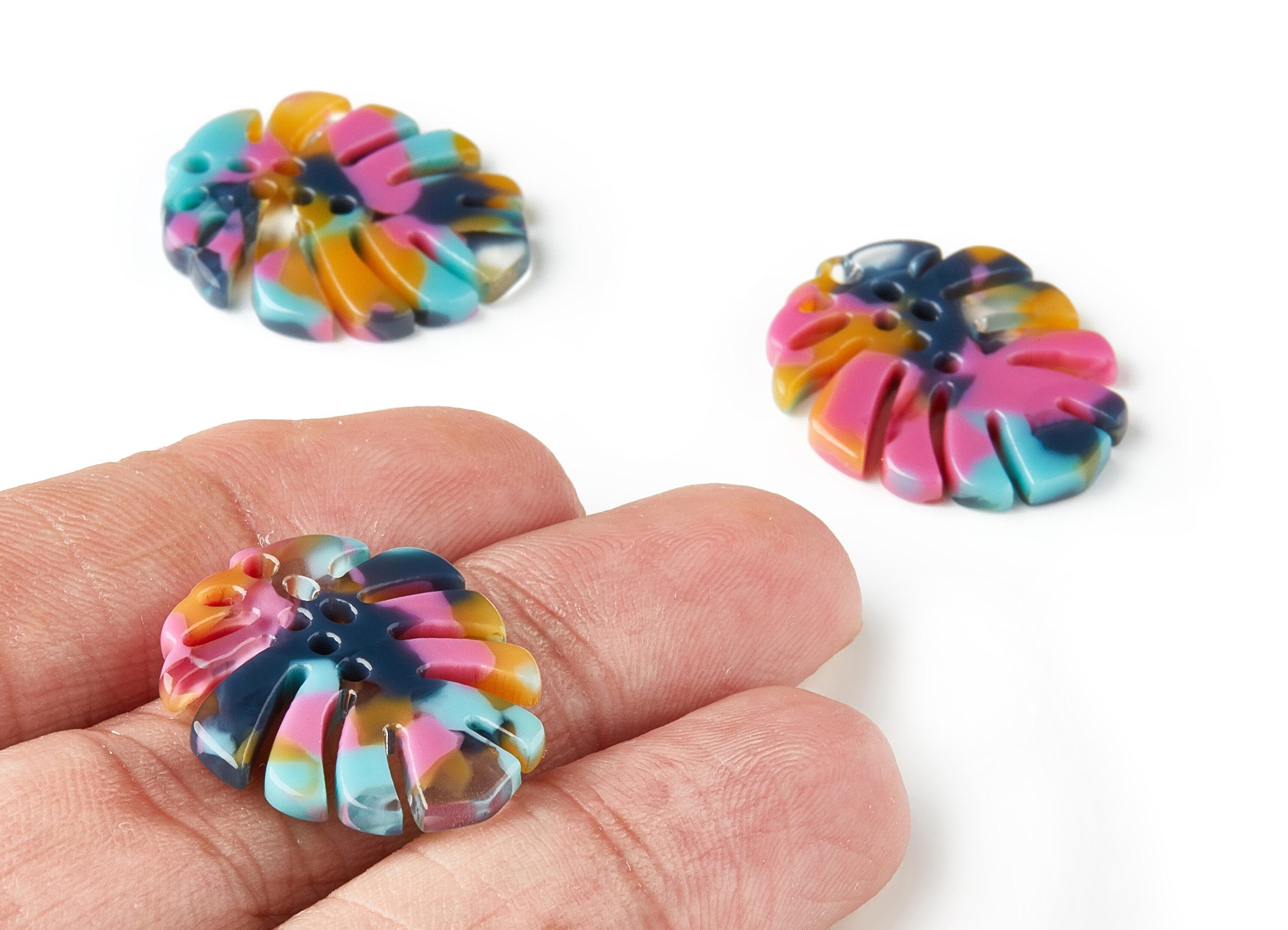 Acetate Monstera Charms - Monstera Earring and Pendant - Earring Findings - Color Code: A258 - 25.56x21.69x2.51mm - AC1601-A258 - DOMEDBAZAAR