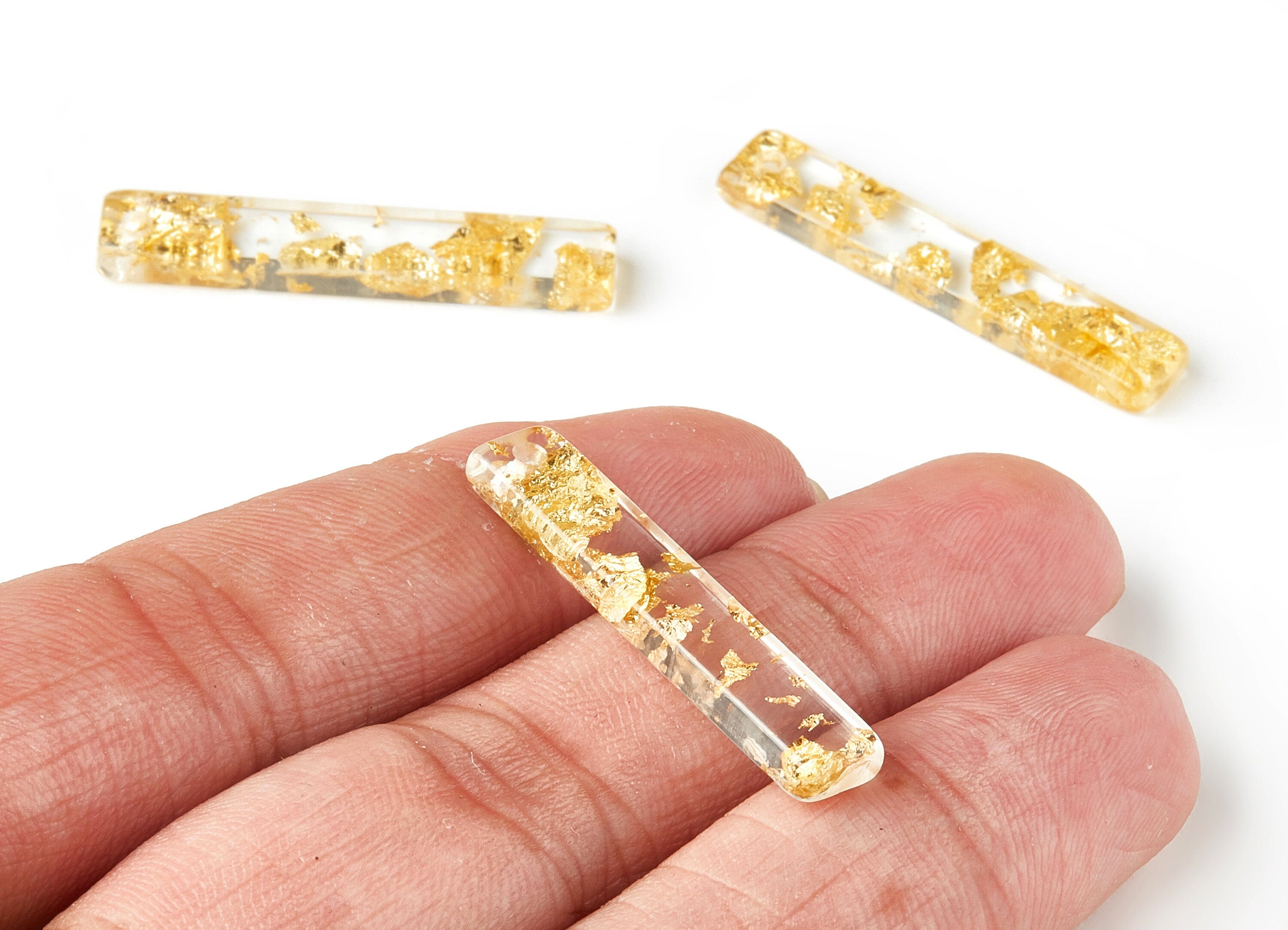 Acrylic Strip Charms - Gold Foil & Confetti - Strip Earrings and Pendant - Color Code: A255 - 33.65x6.21x3.04mm - AC1607-A255 - DOMEDBAZAAR