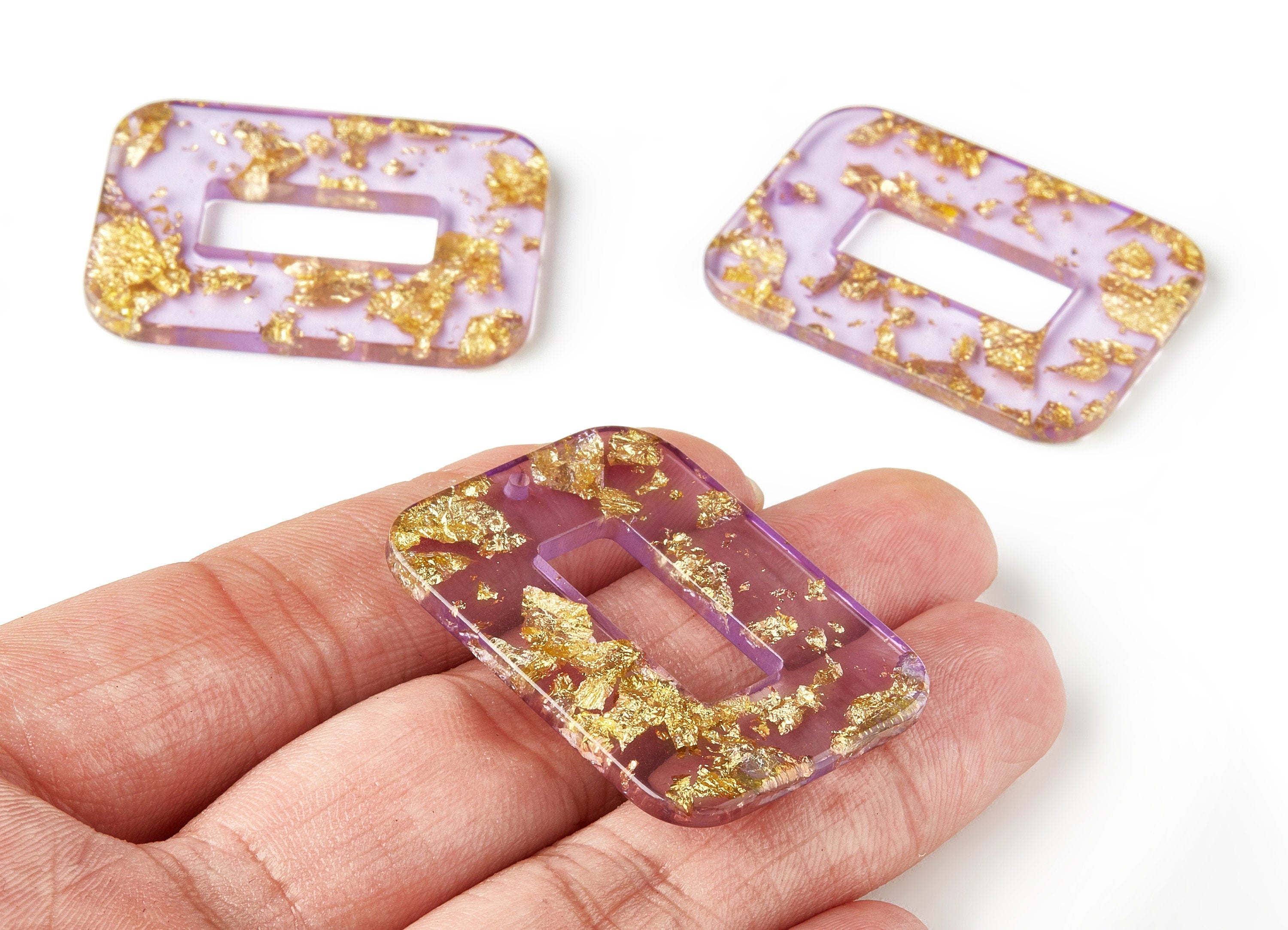 Acrylic Rectangle Charms - Gold Color Flake Earrings - Rectangle Earrings and Pendant - Color Code: A293 - 39.44x29.51x2.8mm - AC1606-A293 - DOMEDBAZAAR