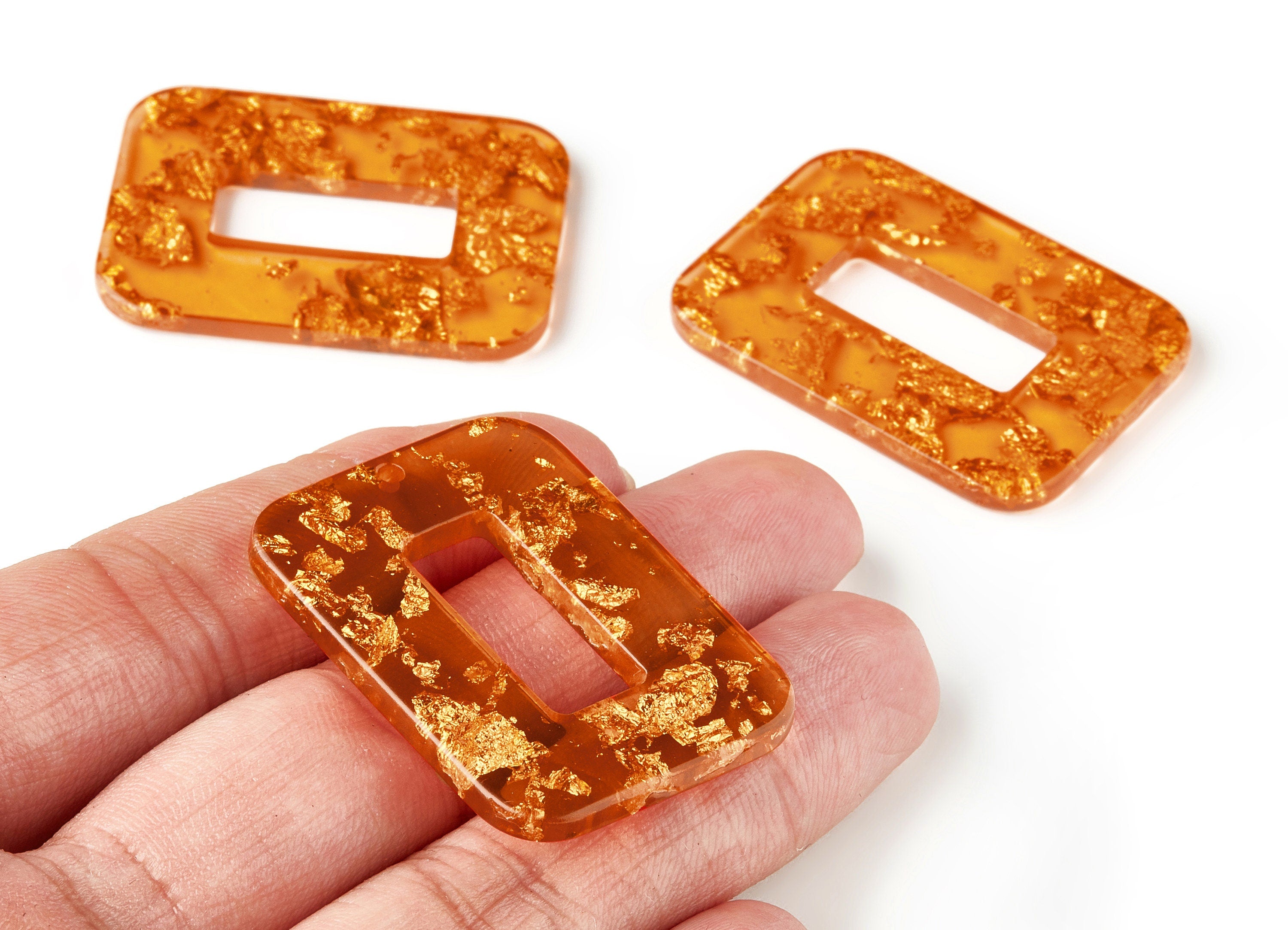 Acrylic Rectangle Charms - Gold Color Flake Earrings - Rectangle Earrings and Pendant - Color Code: A291 - 39.44x29.51x2.8mm - AC1606-A291 - DOMEDBAZAAR