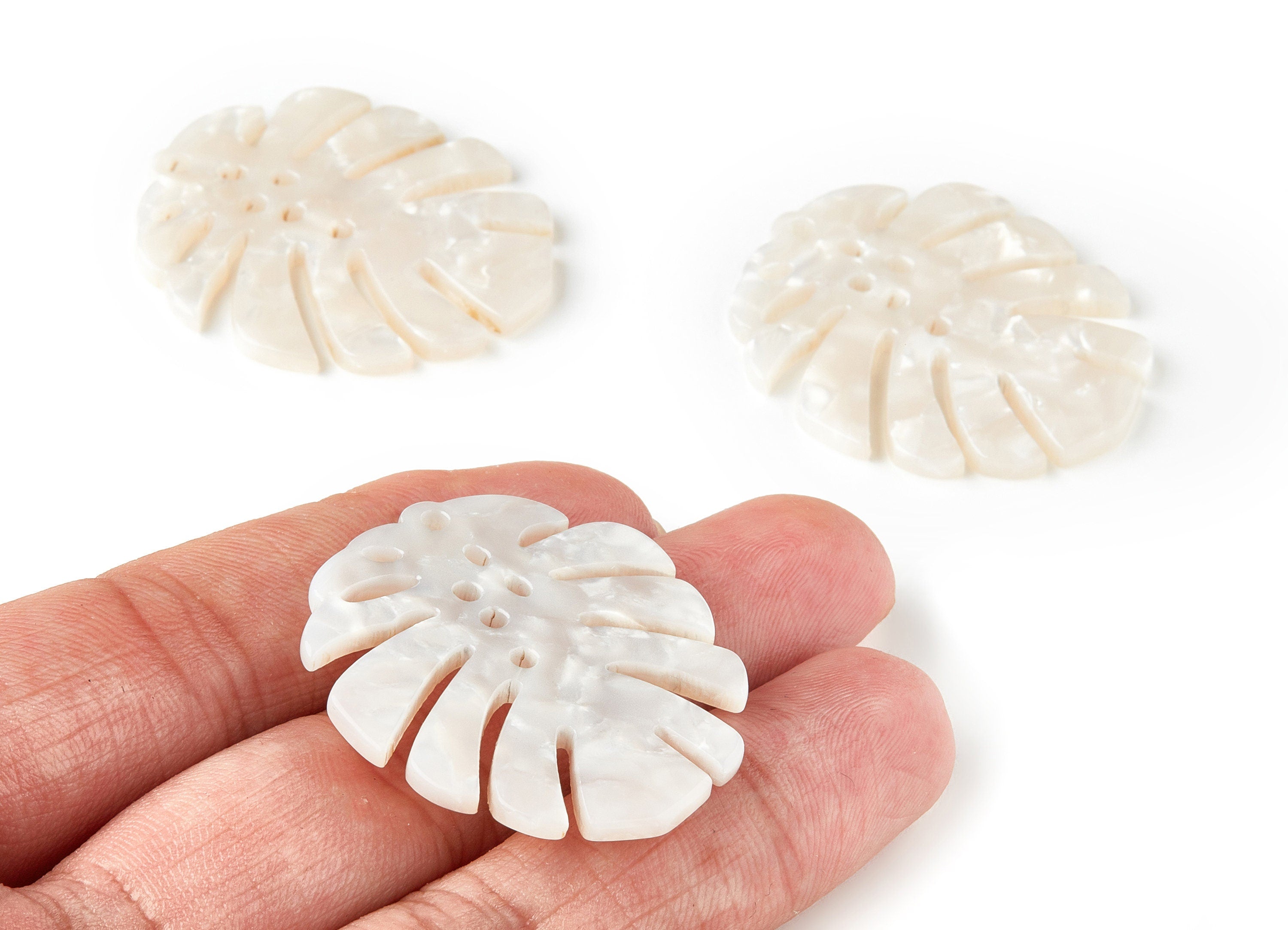 Acetate Leaf Earring Charms - Monstera Leaf Shaped Pendant - Jewelry Supplies - Color Code: A12 - 38.74x33.4x2.6mm - AC1595-A12 - DOMEDBAZAAR