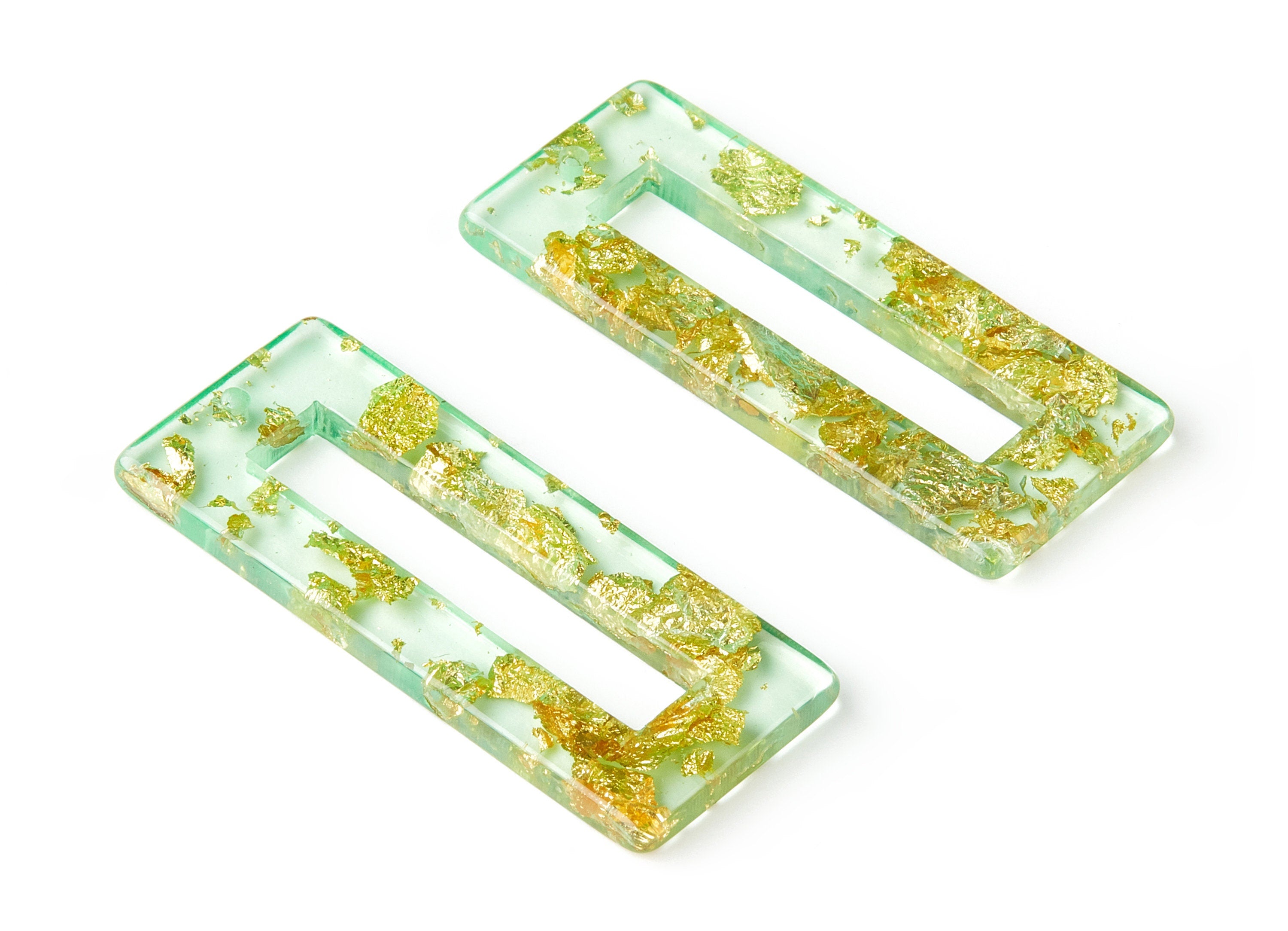 Acrylic Rectangle Charms - Gold Color Flake Earrings - Rectangle Earrings and Pendant - Color Code: A292 - 47.2x19.46x3.01mm - AC1608-A292 - DOMEDBAZAAR