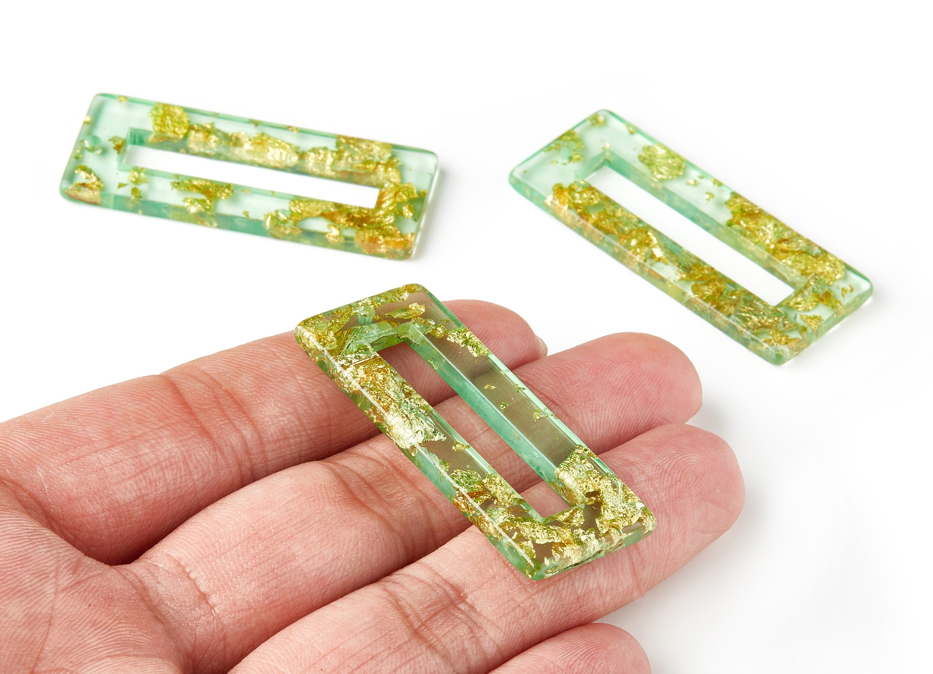 Acrylic Rectangle Charms - Gold Color Flake Earrings - Rectangle Earrings and Pendant - Color Code: A292 - 47.2x19.46x3.01mm - AC1608-A292 - DOMEDBAZAAR