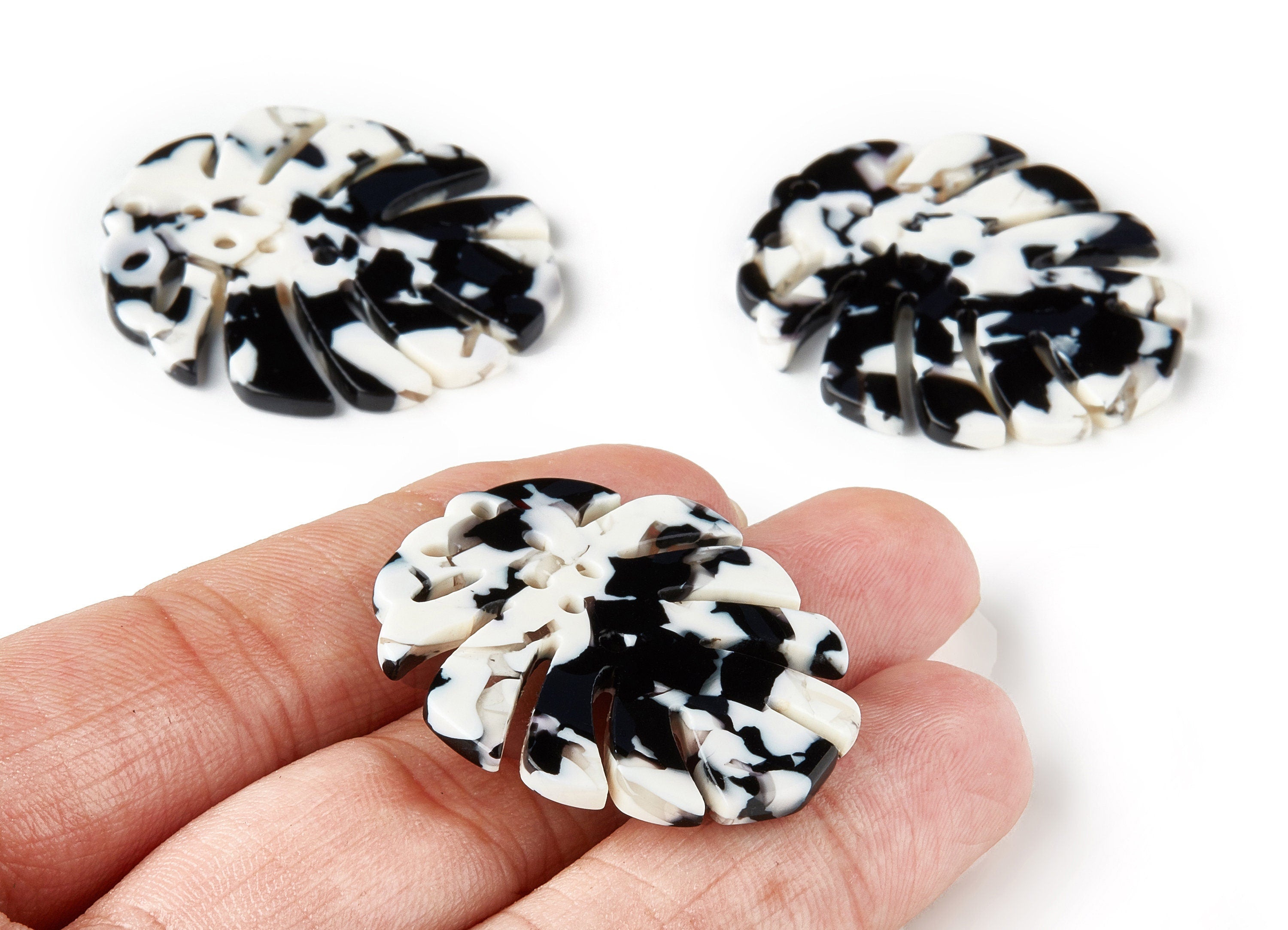 Acetate Leaf Earring Charms - Monstera Leaf Pendant - Earring Findings - Jewelry Supplies - Color Code: A261 - 38.7x33.4x2.6mm - AC1595-A261 - DOMEDBAZAAR