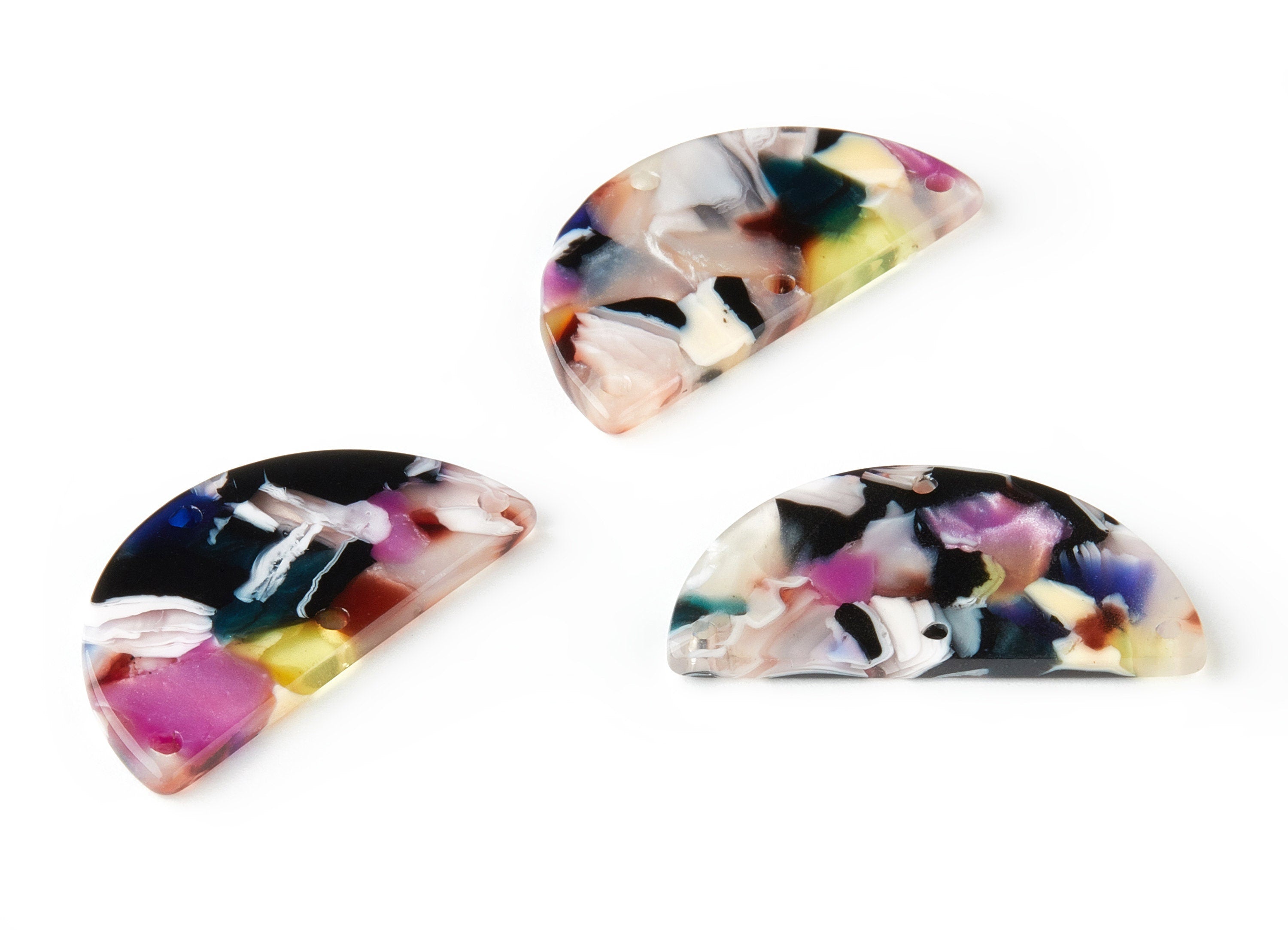 Acetate Semicircle Earring Charm - 4 Holes - Semicircle Pendant - Jewelry Supplies - Color Code: A11 - 34.46x17.86x2.51mm - AC1594-A11 - DOMEDBAZAAR