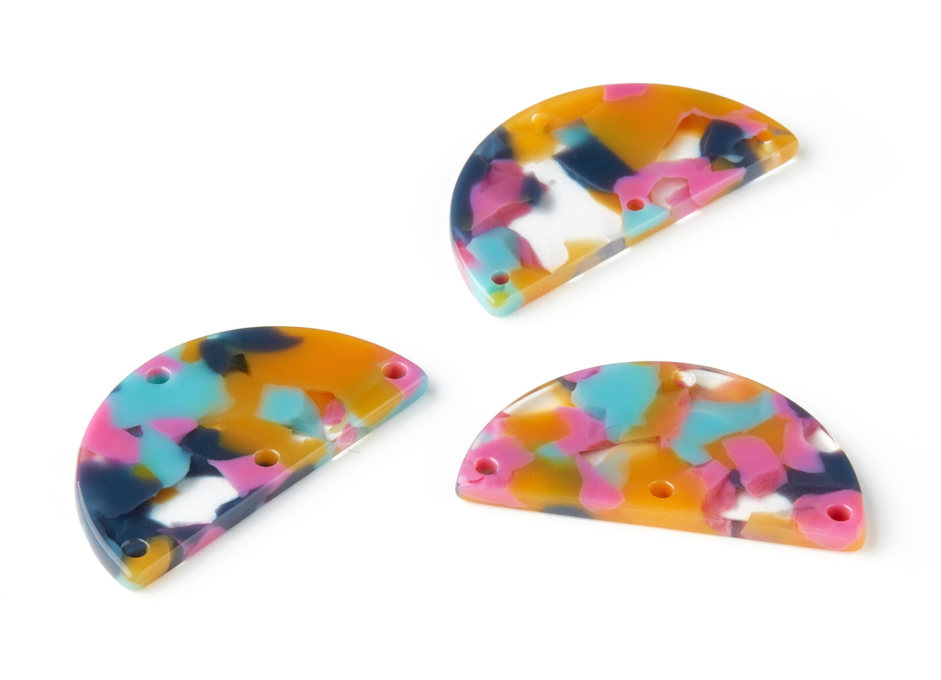 Acetate Semi circle Earring Charm - 4 Holes - Semi circle Shaped Pendant - Color Code: A258 - 34.46x17.86x2.51mm - AC1594-A258 - DOMEDBAZAAR