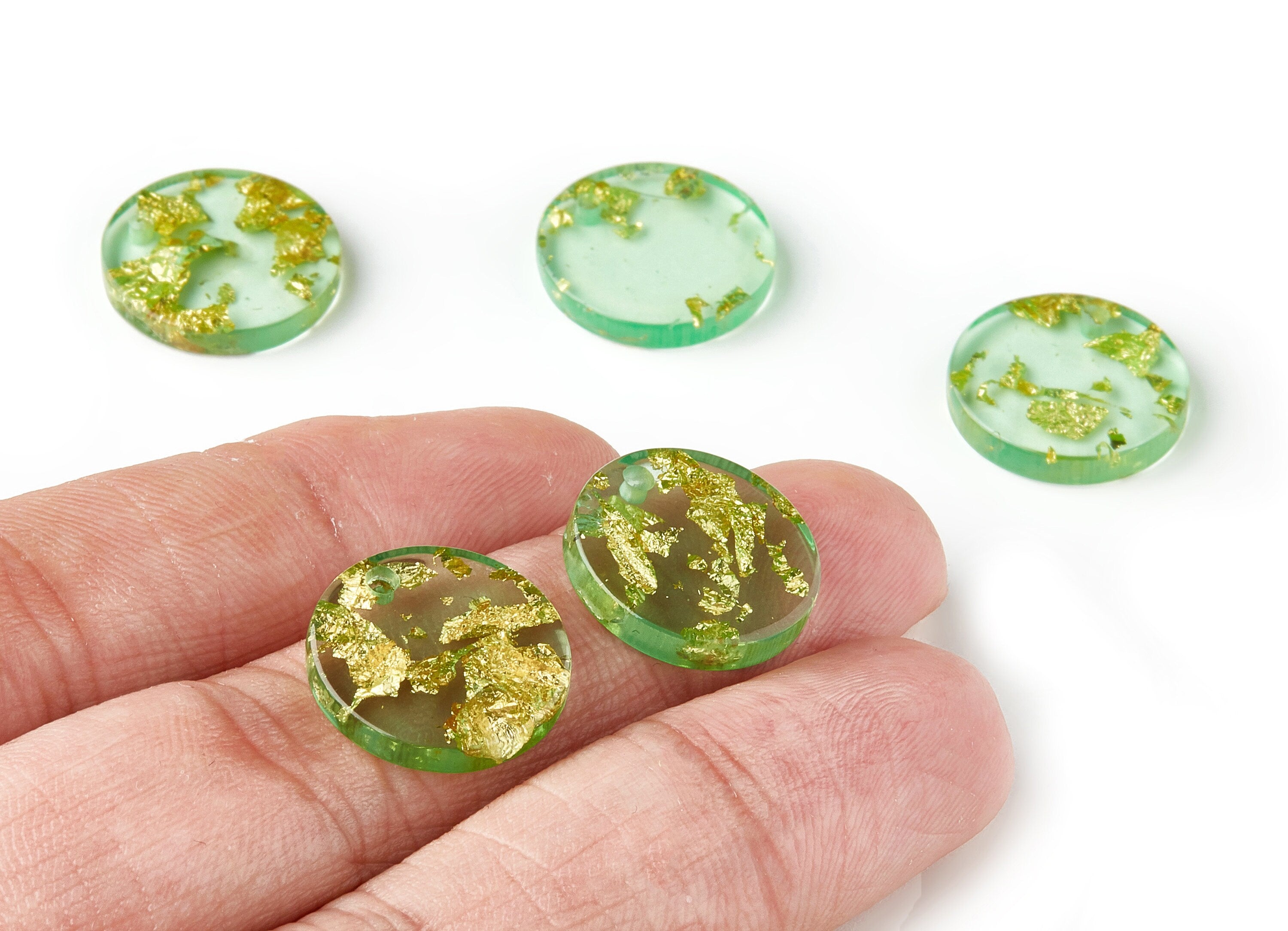 Acrylic Round Charms - Gold Color Flake Earrings - Coin Earrings and Pendant - Color Code: A292 - 16.68x16.68x3.1mm - AC1609-A292 - DOMEDBAZAAR