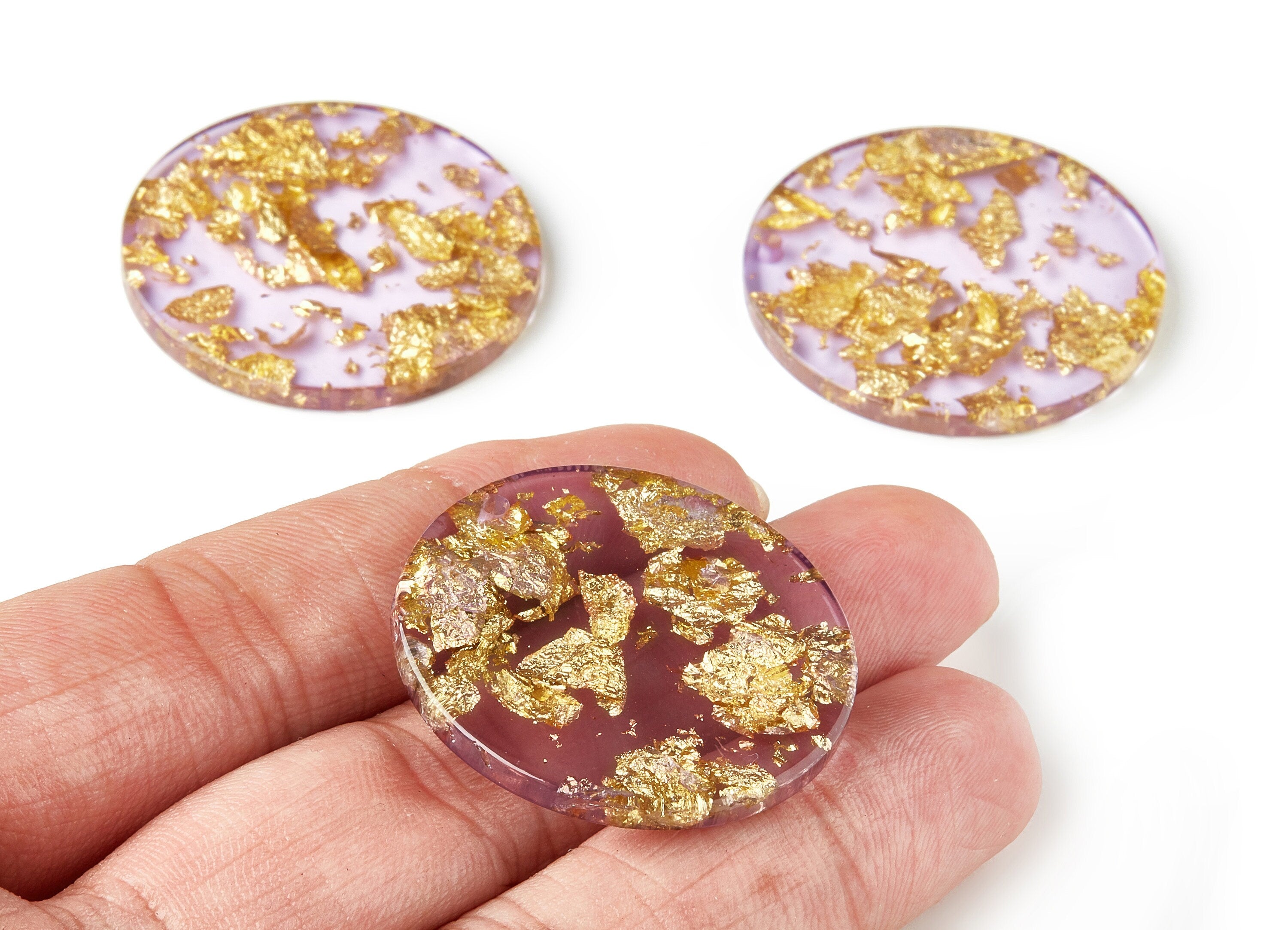 Acrylic Round Charms - Gold Color Flake Earrings - Round Earrings and Pendant - Color Code: A293 - 34.47x34.47x2.99mm - AC1614-A293 - DOMEDBAZAAR