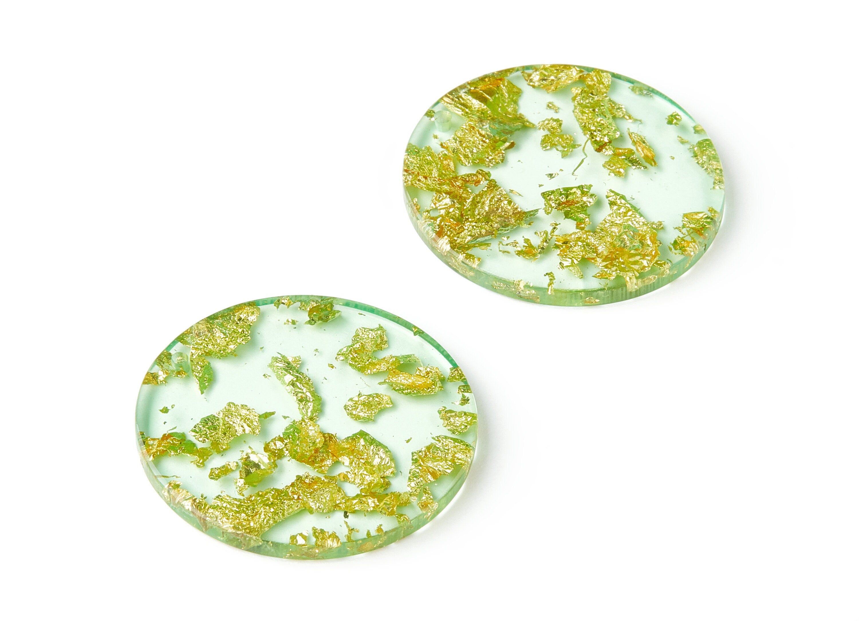 Acrylic Round Charms - Gold Color Flake Earrings - Round Earrings and Pendant - Color Code: A292 - 34.47x34.47x2.99mm - AC1614-A292 - DOMEDBAZAAR