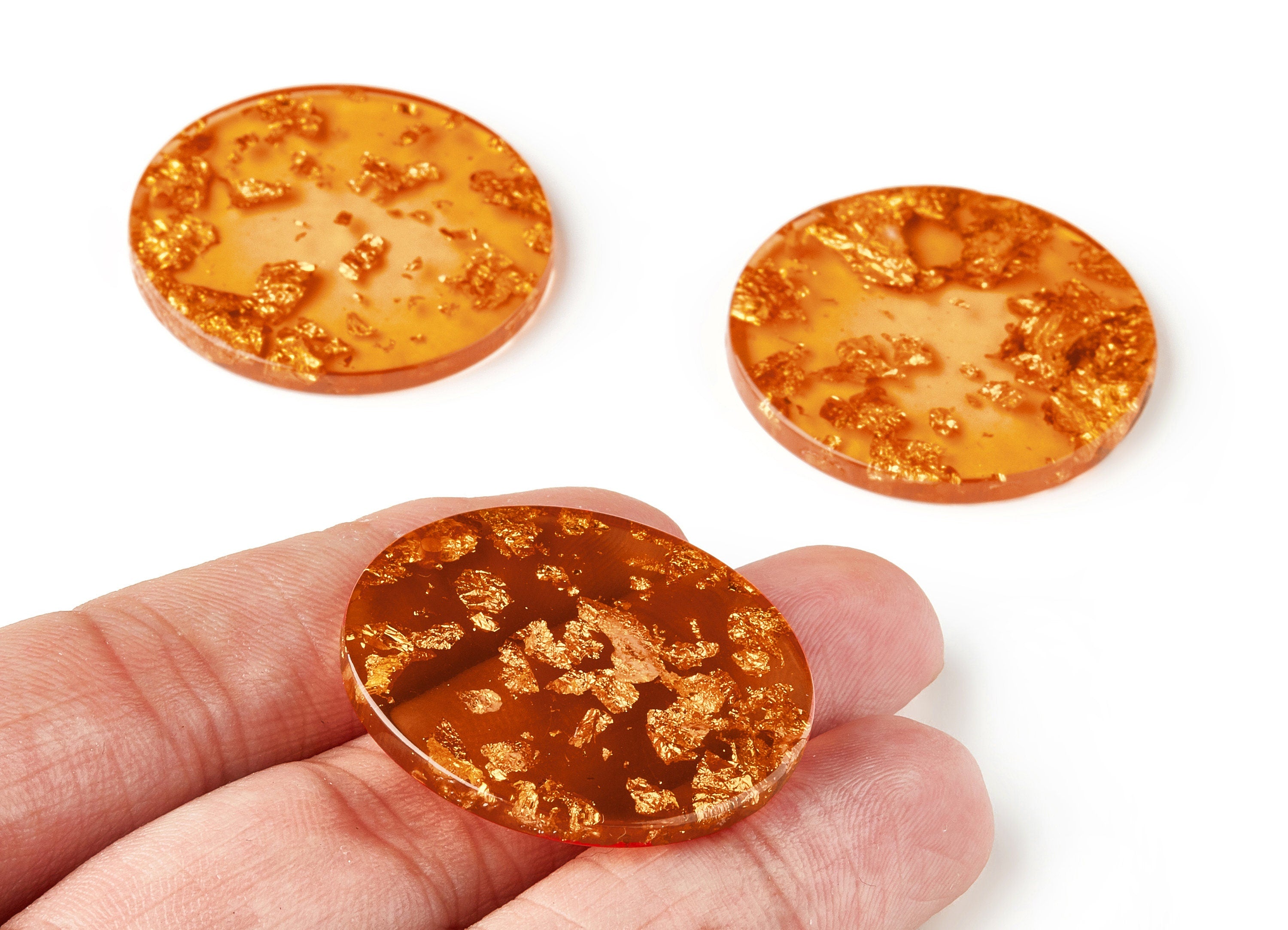 Acrylic Round Charms - Gold Color Flake Earrings - Round Earrings and Pendant - Color Code: A291 - 34.47x34.47x2.99mm - AC1614-A291 - DOMEDBAZAAR