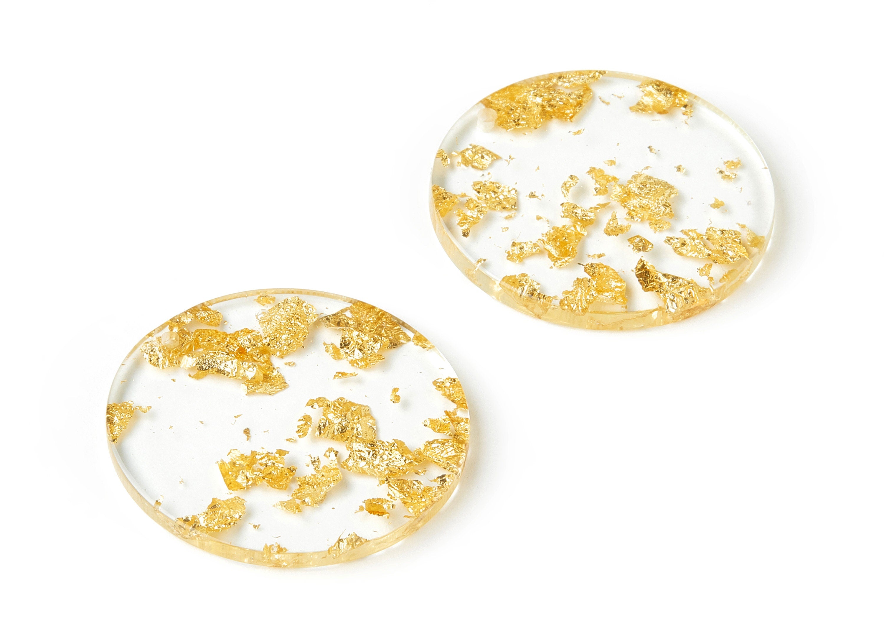 Acrylic Round Charms - Gold Foil & Confetti - Round Earrings and Pendant - Color Code: A255 - 34.47x34.47x2.99mm - AC1614-A255 - DOMEDBAZAAR