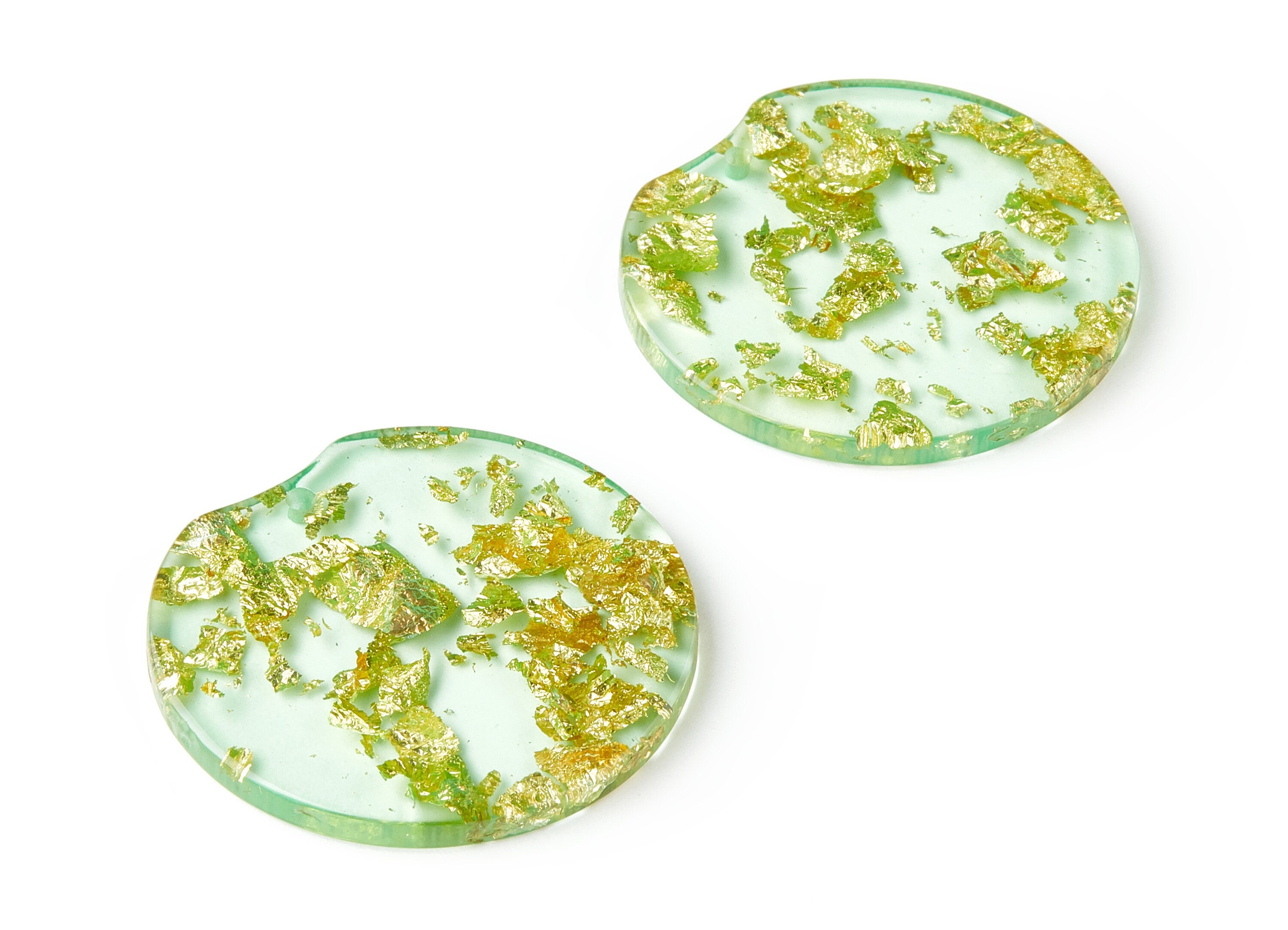 Acrylic Round Charms - Gold Color Flake Earrings - Round Earrings and Pendant - Color Code: A292 - 37.2x34.96x3.01mm - AC1613-A292 - DOMEDBAZAAR