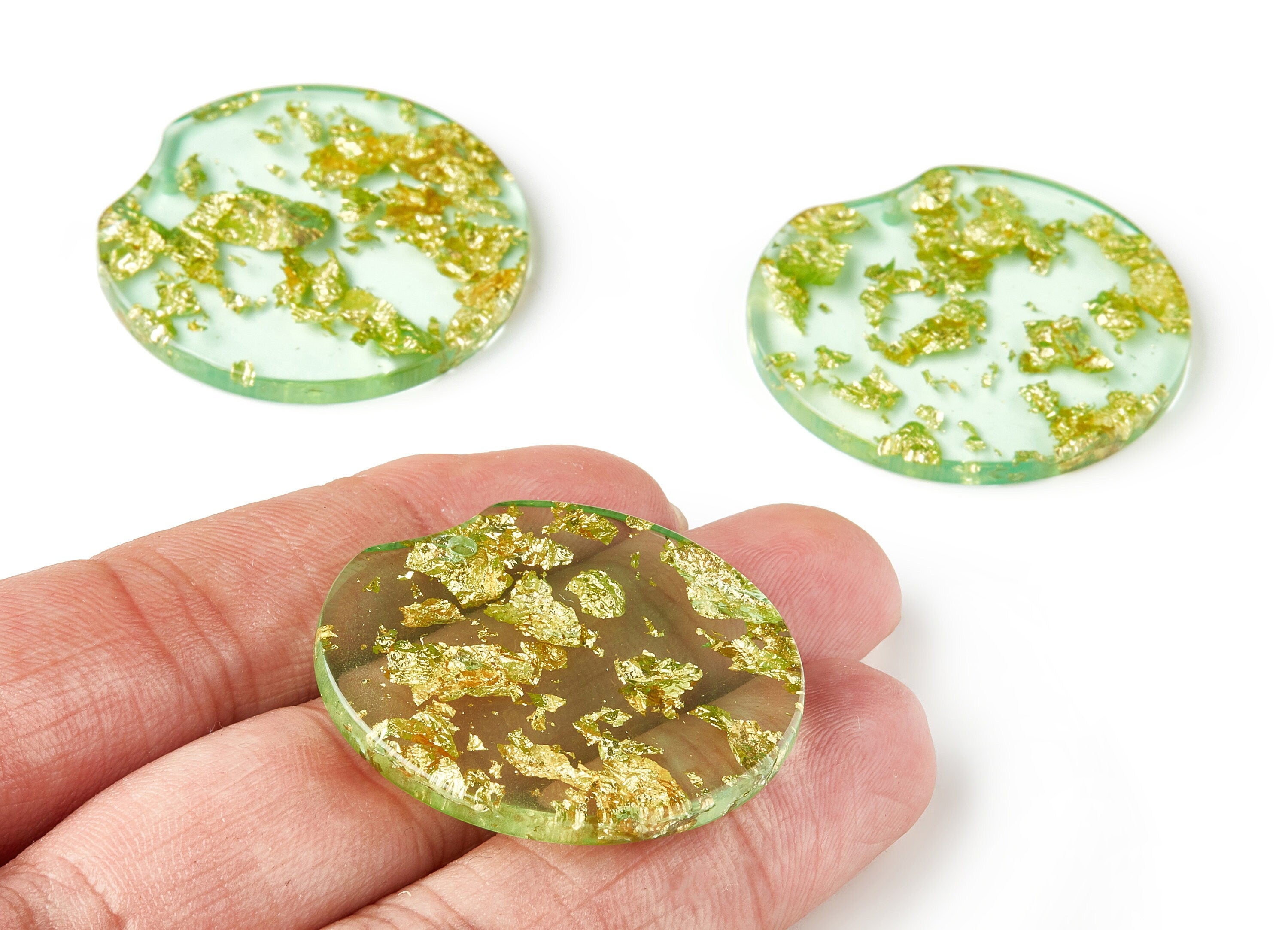 Acrylic Round Charms - Gold Color Flake Earrings - Round Earrings and Pendant - Color Code: A292 - 37.2x34.96x3.01mm - AC1613-A292 - DOMEDBAZAAR