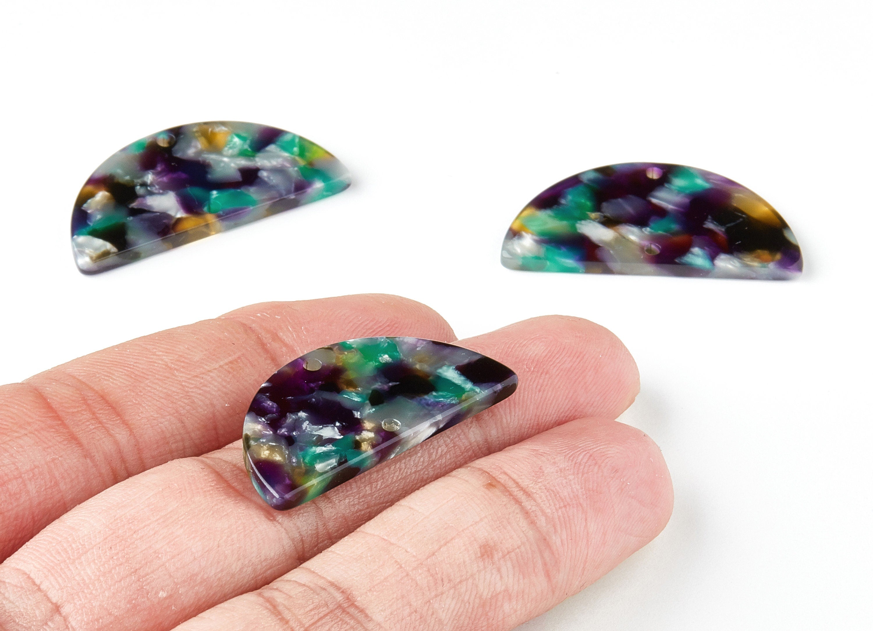 Acetate Semicircle Connectors - 2 Holes - Semicircle Connectors - Earring Findings - Color Code:A50 - 33.6x16.5x2.5mm - AC1218M - DOMEDBAZAAR