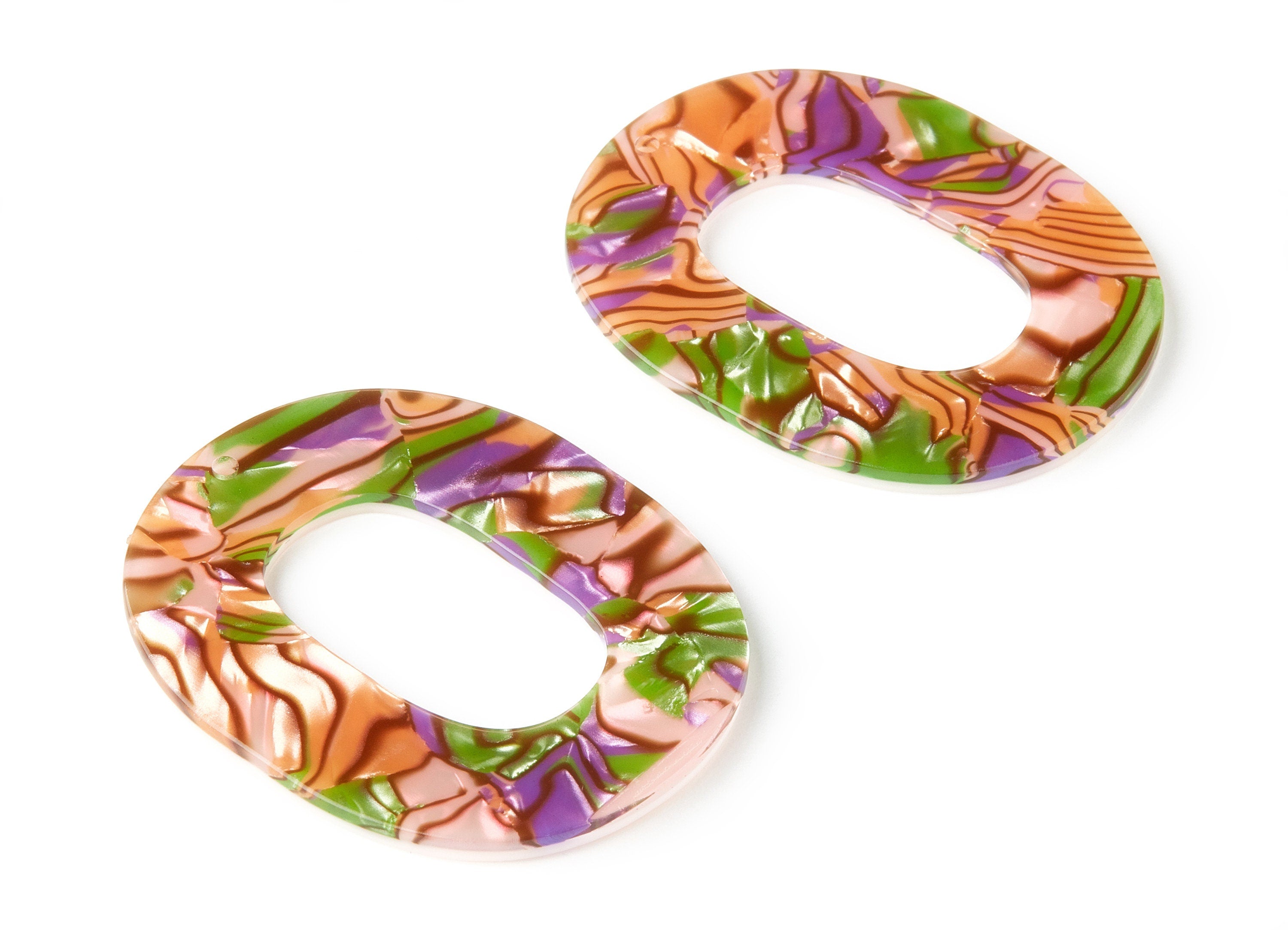 Acetate Acrylic Earring Charms - Tortoise Shell Earrings - Oval Shaped Pendant - Color Code: A289 - 49.96x41.56x2.6mm - AC1599-A289 - DOMEDBAZAAR