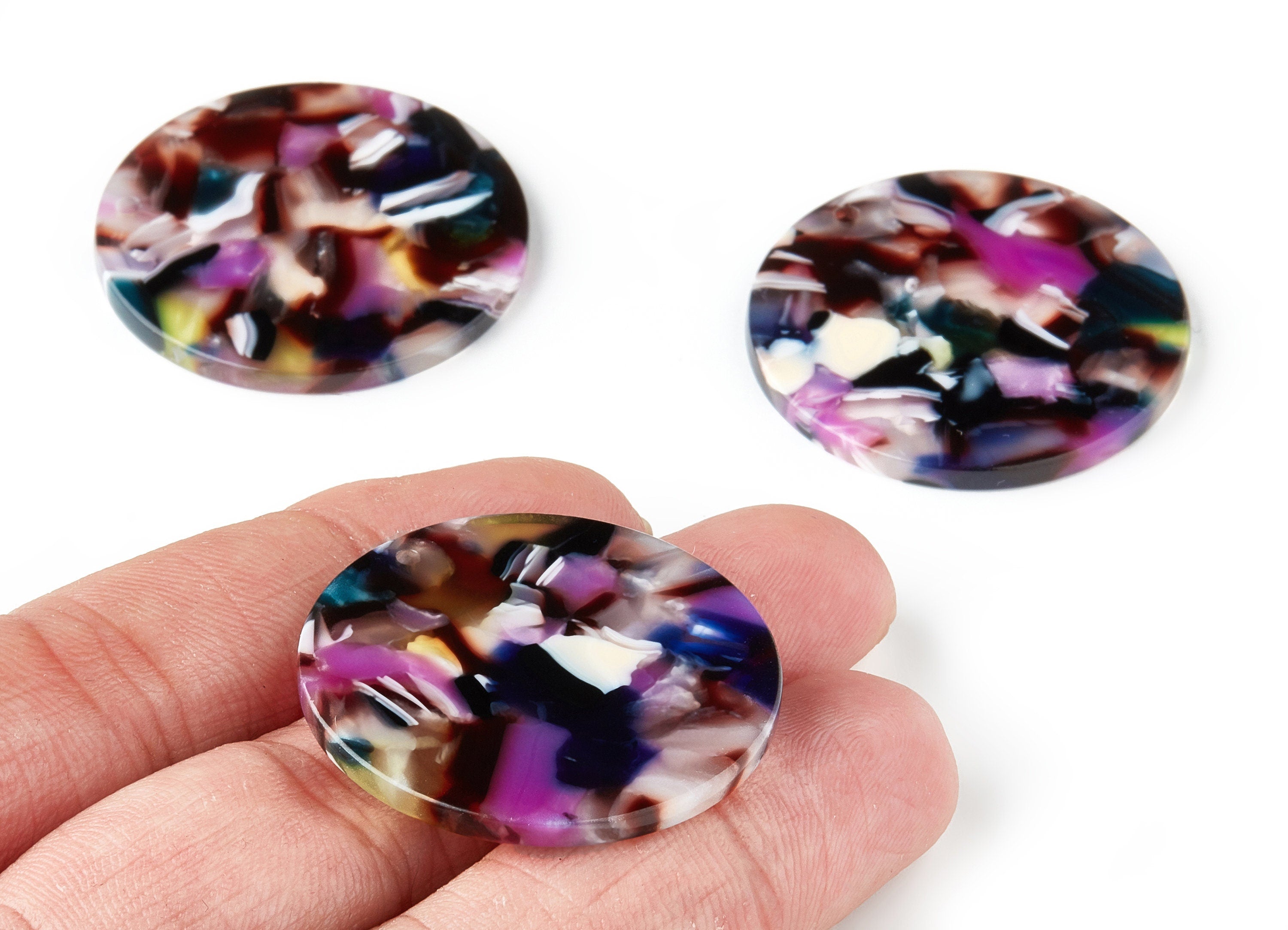 Acetate Round Earring Charms - Acrylic Coin Pendant - Earring Findings - Jewelry Supplies - Color Code: A11 - 34.43x34.43x2.5mm - AC1135R - DOMEDBAZAAR