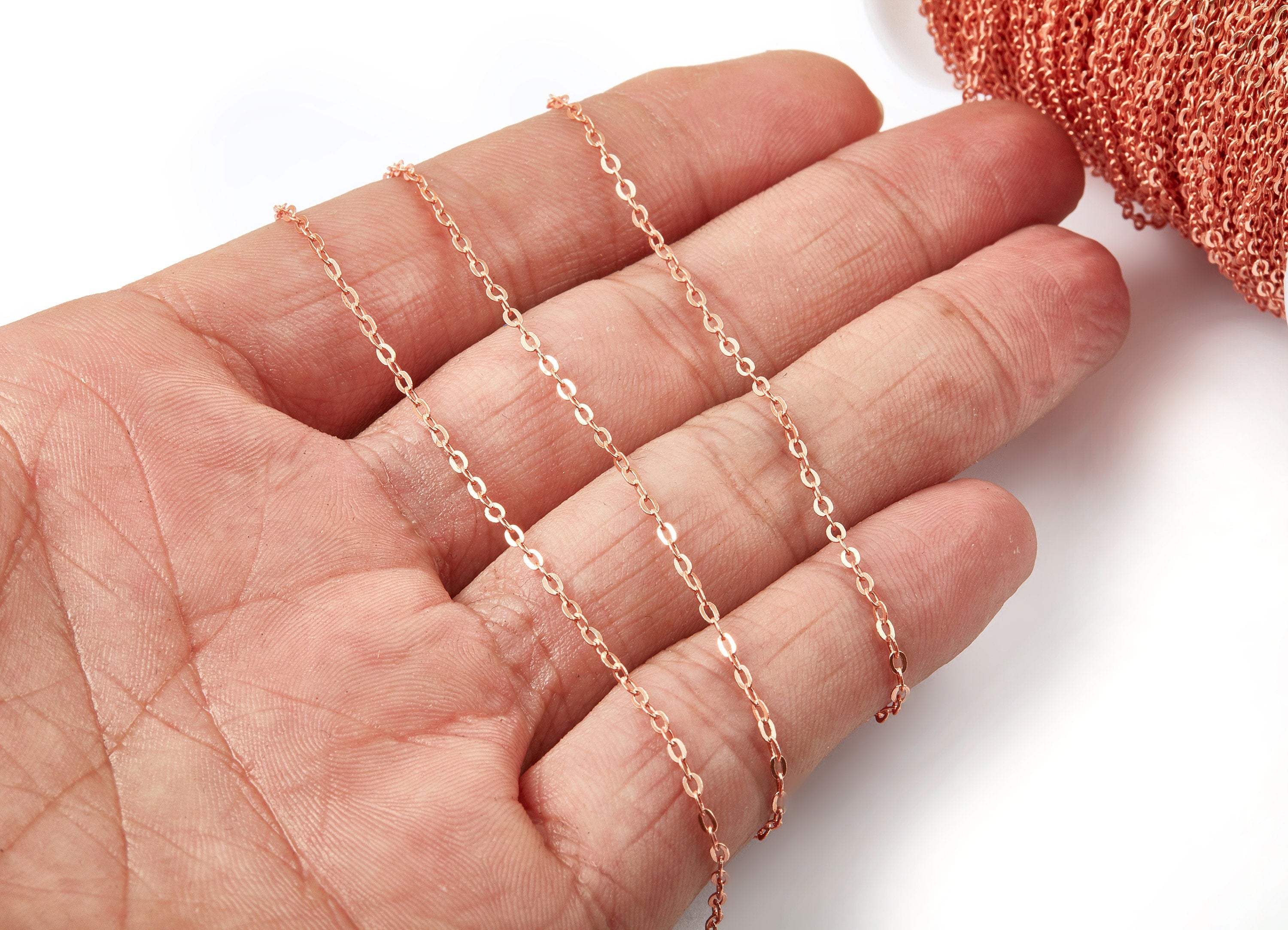 Flat Soldered Cable Chain - Brass Chain - Rose Tone Plated - Brass Soldered Link Chain - 0.09" x 0.06" x 0.01" - CC1041B-R - DOMEDBAZAAR