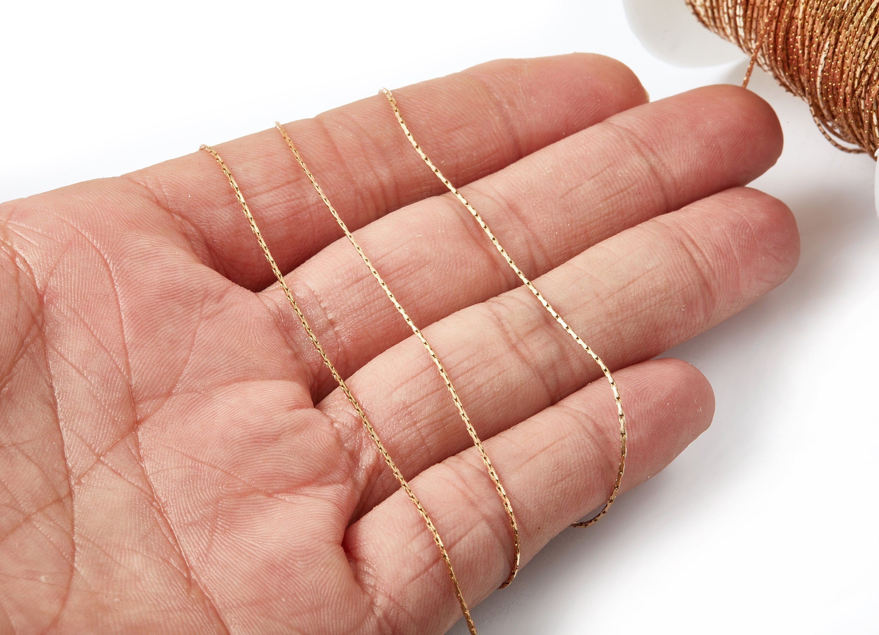 Faceted Tiny Snake Chain - Brass Chain - Raw Brass Faceted Chain 0.03" - for Necklace Bracelet Jewellery Making - CC1044GRB - DOMEDBAZAAR