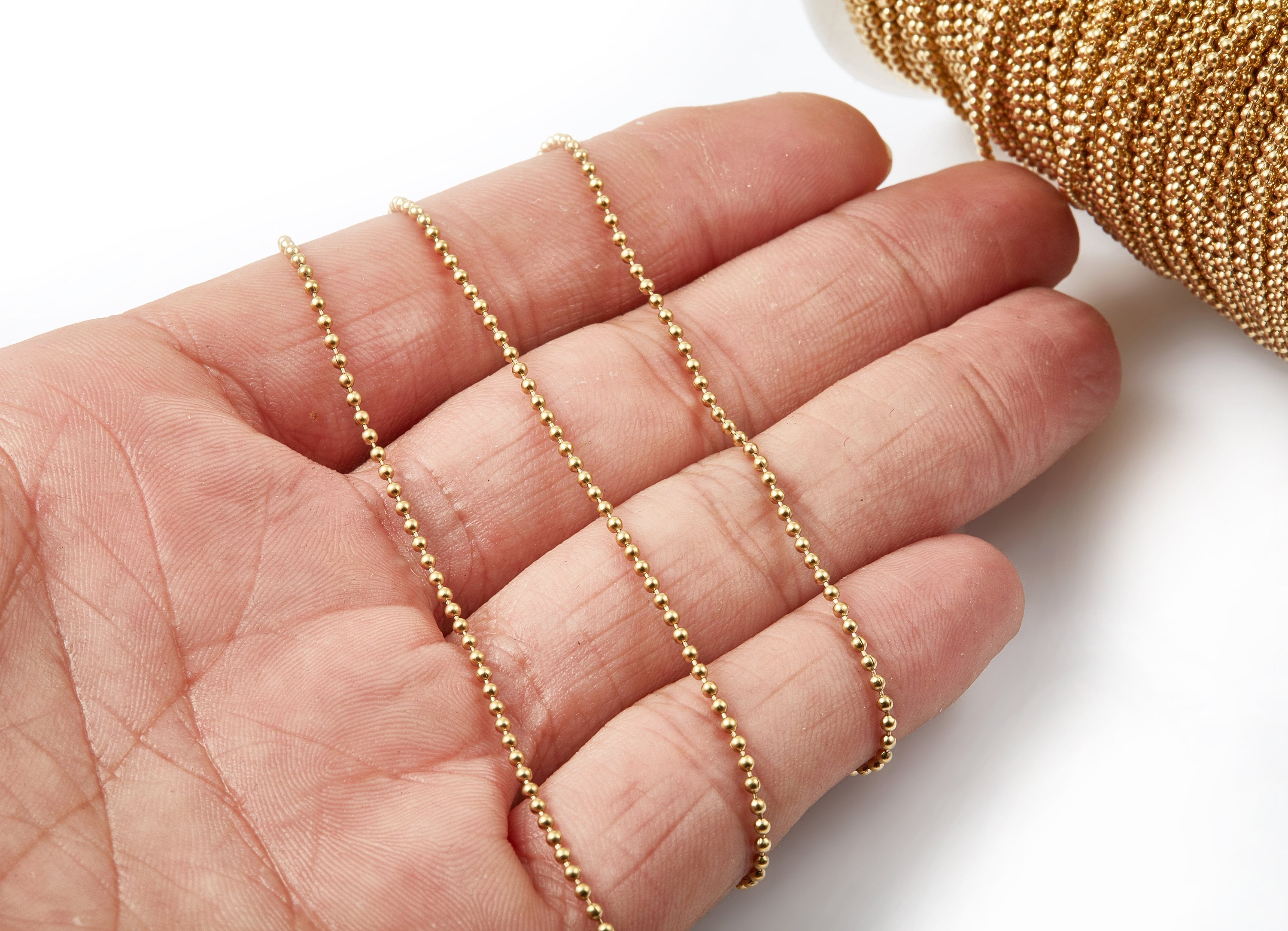 Faceted Tiny Ball Chain -Raw Brass Chain - Raw Brass - 0.06" - for Necklace Bracelet Earing Jewellery Making - CC1059RBF - DOMEDBAZAAR