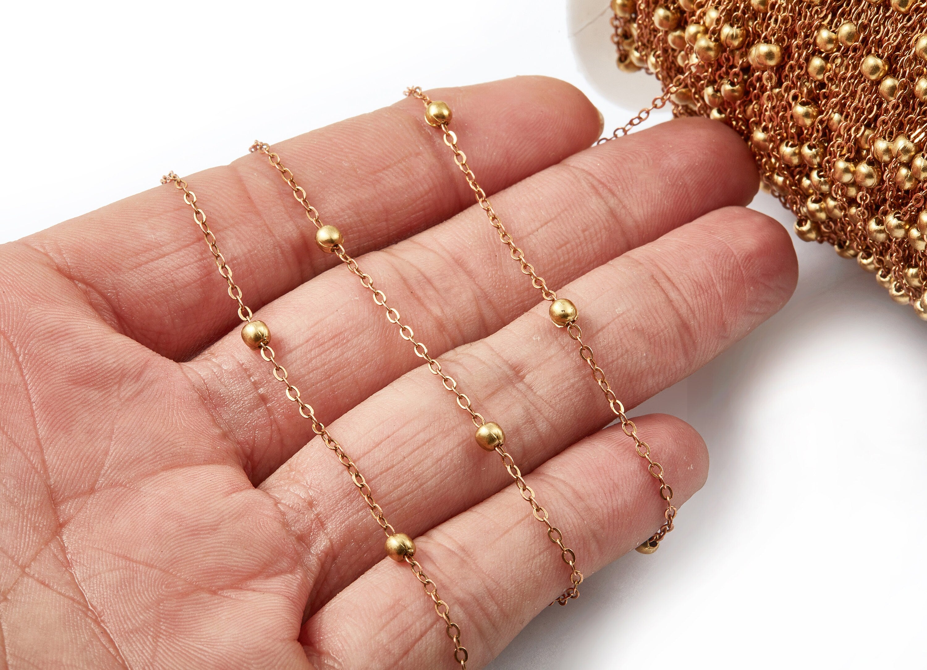 Ball Satellite Flat Cable Chain -Raw Brass Chain - Soldered - 0.08" x 0.07" x 0.01" - Necklace Bracelet Jewellery Making - CC1061 - DOMEDBAZAAR