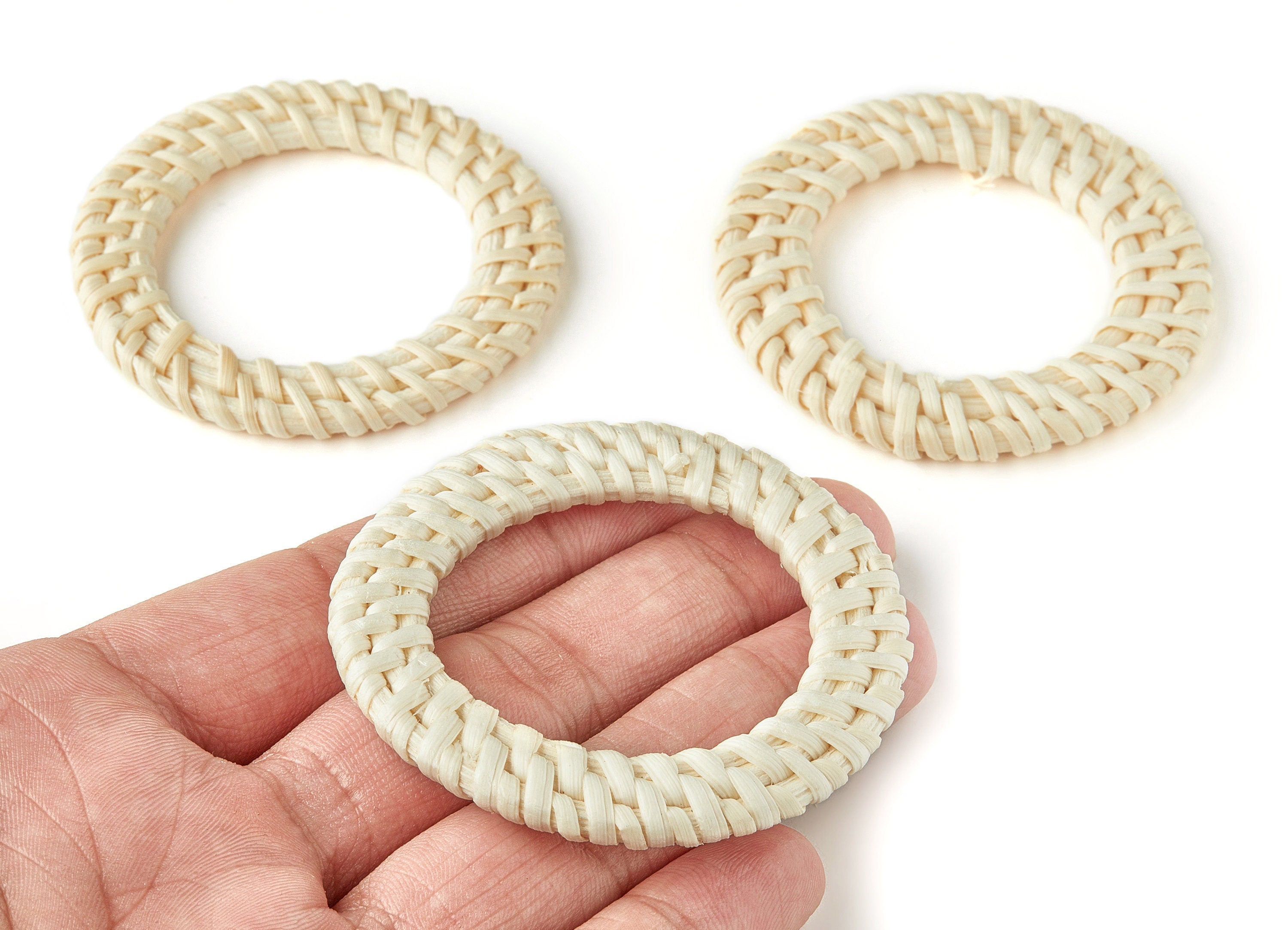 Handwoven Rattan Charms - Circle Rattan Pendant - Wooden Straw Earrings - Jewelry Handmade - 60x60x5.77mm - RT1199 - DOMEDBAZAAR