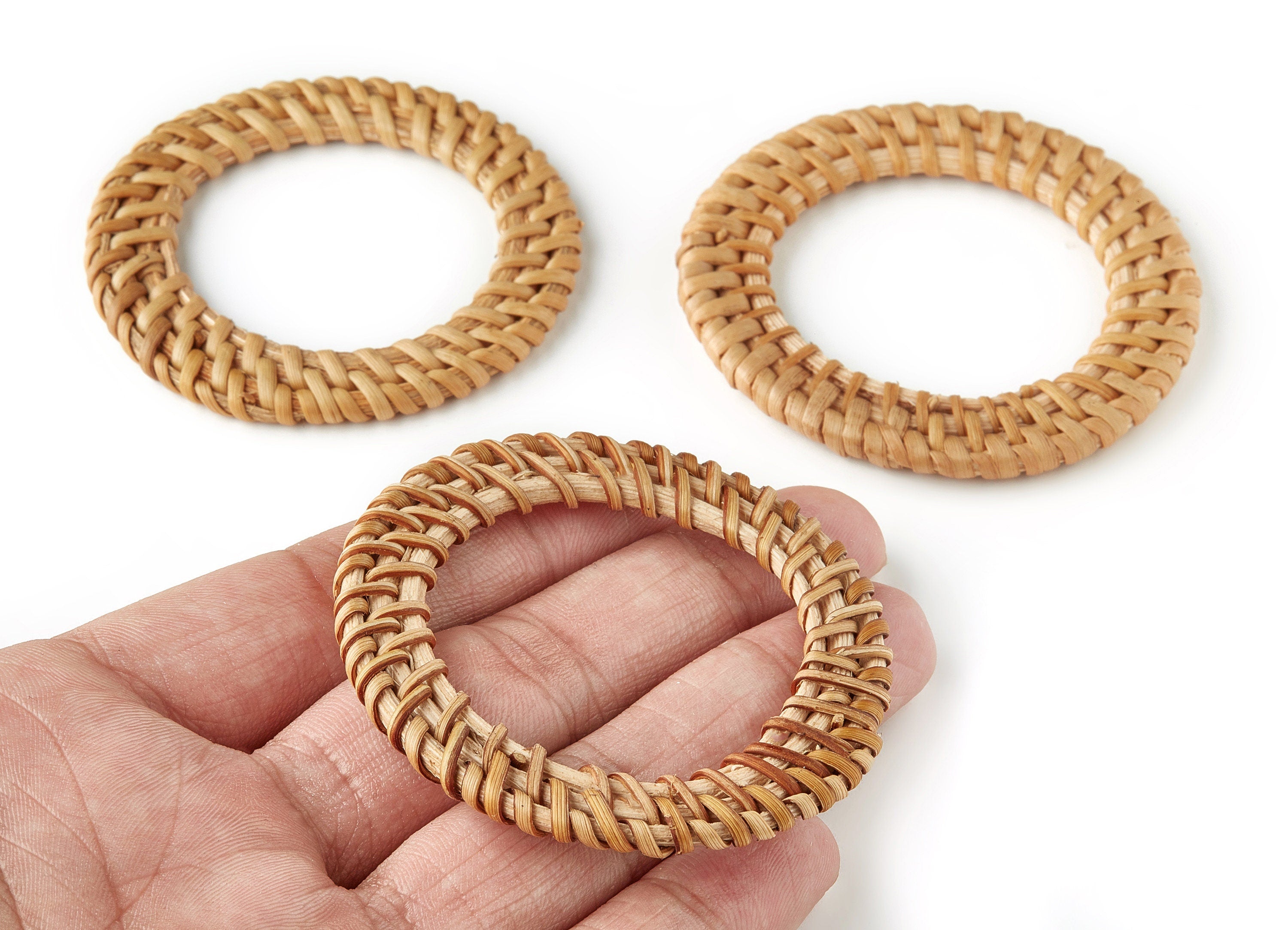 Handwoven Circle Rattan Charms - Circle Rattan Pendant - Wooden Straw Earrings - Jewelry Handmade - 60x60x5.77mm - RT1200 - DOMEDBAZAAR