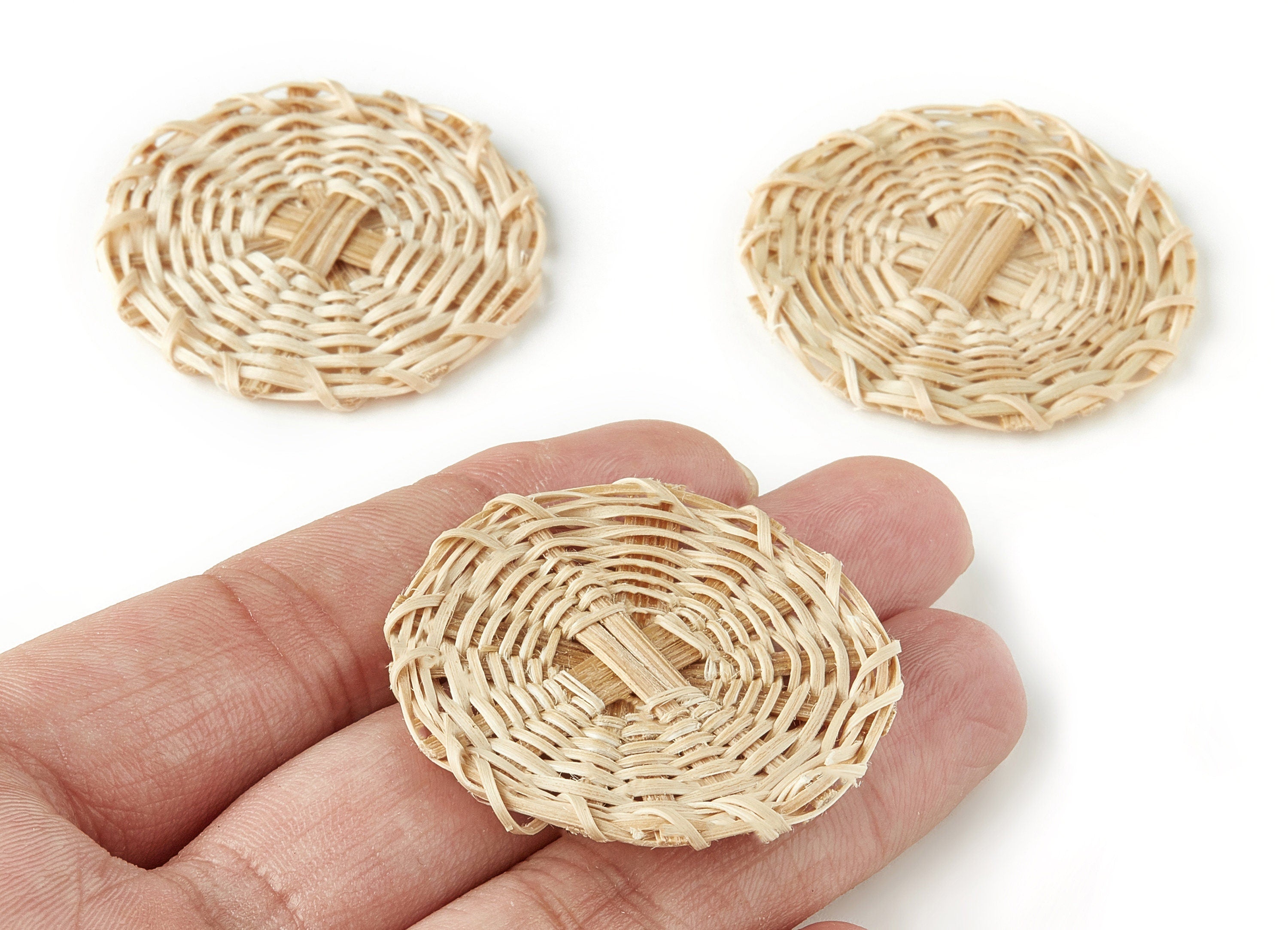 Handwoven Rattan Charms - Round Rattan Pendant - Wooden Straw Earrings - Jewelry Handmade - 40.44x40.44x4.2mm - RT1198 - DOMEDBAZAAR