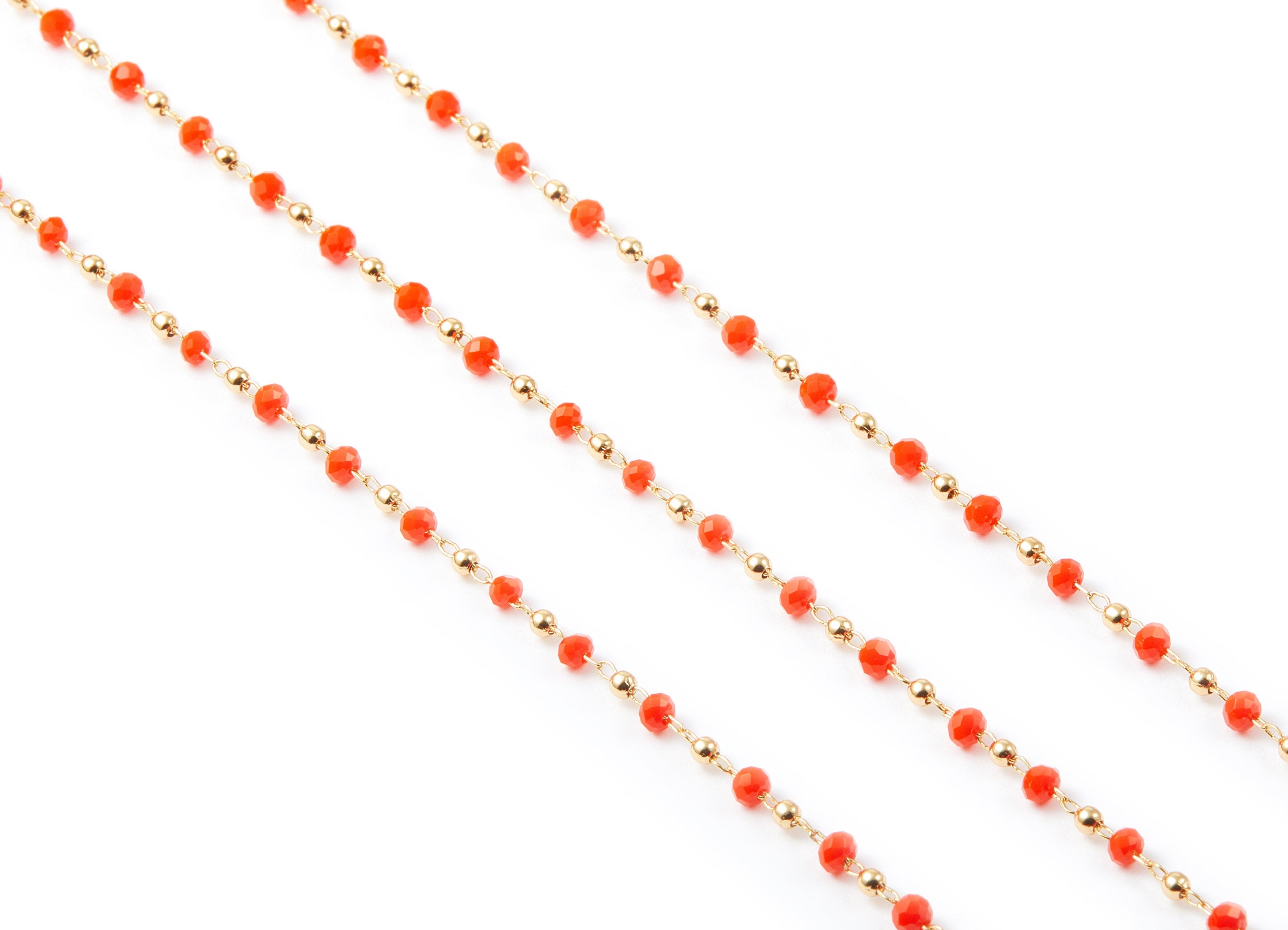 Bead Chain - Ball Satellite Soldered Chain - Brass Cable Chain - 18K Real Gold Plated - Miyuki Bead Chain - 0.12" x 0.08" x 0.01" - RGP1024B - DOMEDBAZAAR