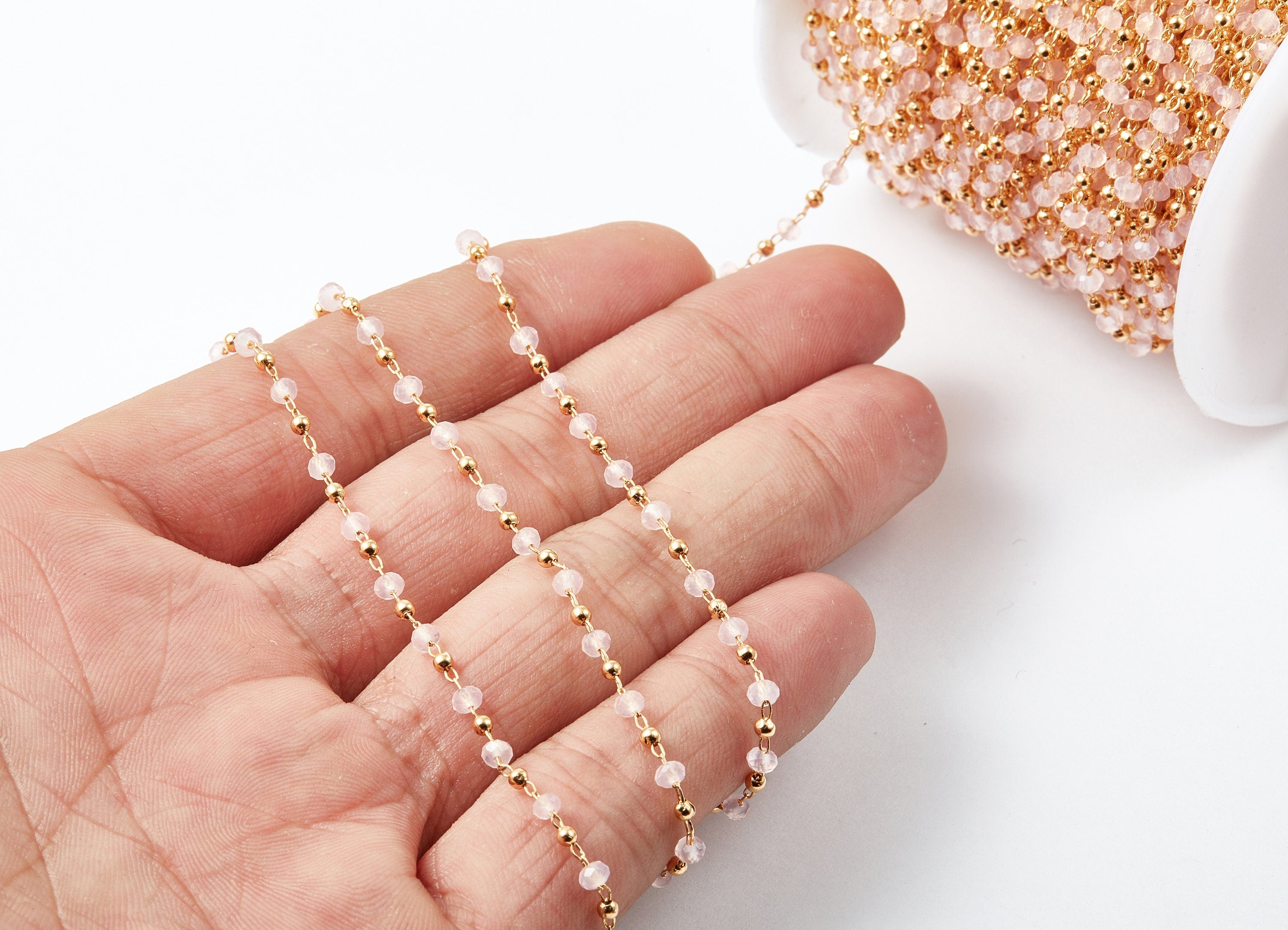 Bead Chain - Ball Satellite Soldered Chain - Brass Cable Chain - 18K Real Gold Plated - Miyuki Bead Chain - 0.12" x 0.08" x 0.01" - RGP1024A - DOMEDBAZAAR
