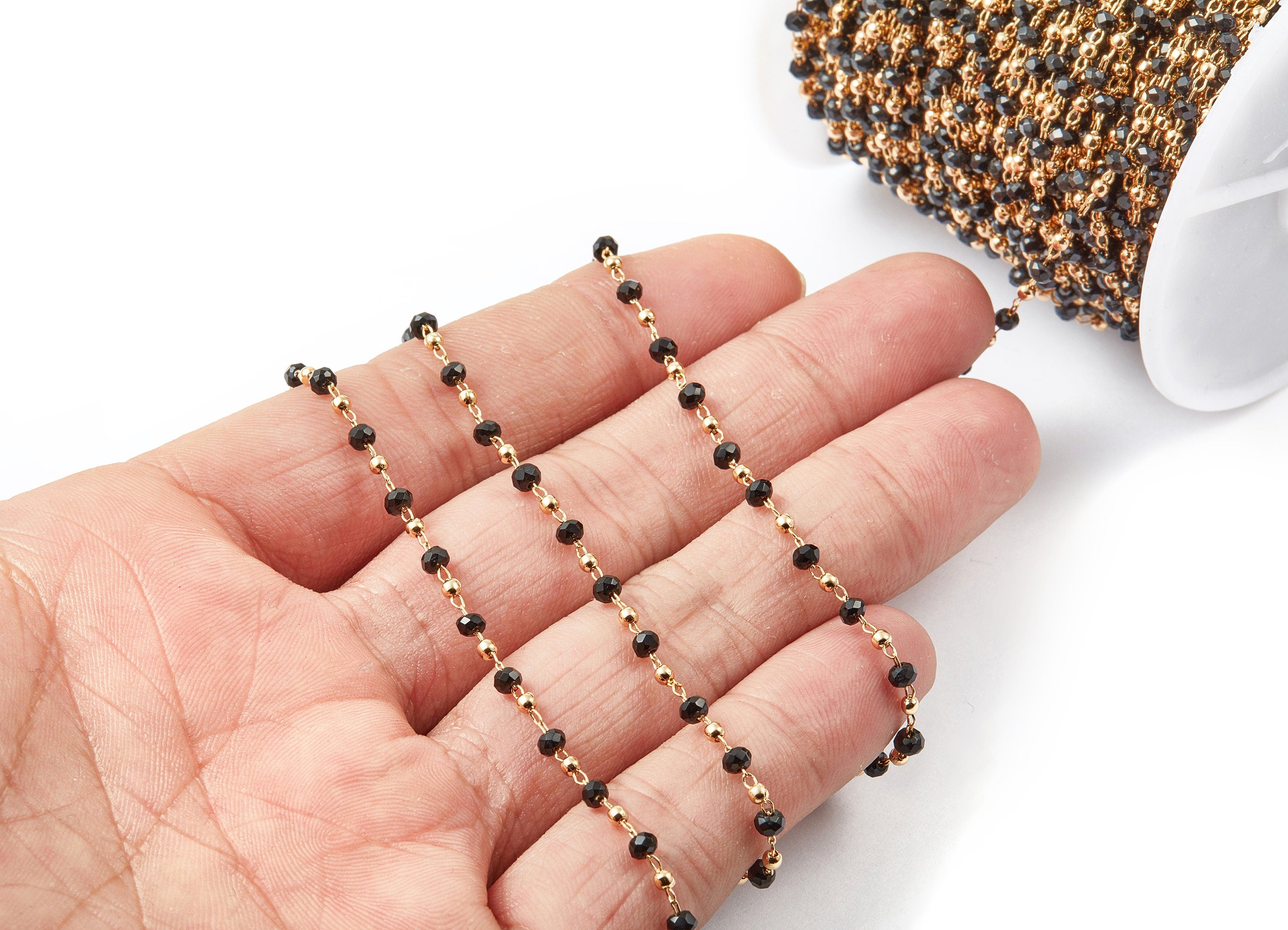 Bead Chain - Ball Satellite Soldered Chain - Brass Cable Chain - 18K Real Gold Plated - Miyuki Bead Chain - 0.12" x 0.08" x 0.01" - RGP1024D - DOMEDBAZAAR