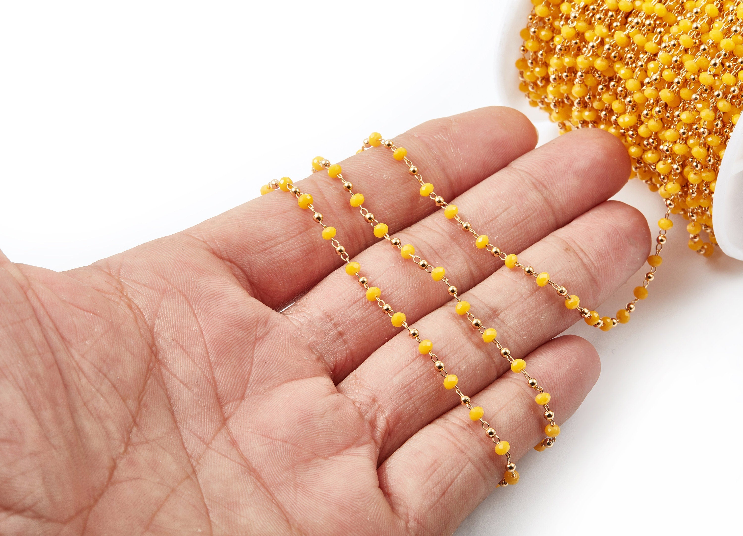 Bead Chain - Ball Satellite Soldered Chain - Brass Cable Chain - 18K Real Gold Plated - Miyuki Bead Chain - 0.12" x 0.08" x 0.01" - RGP1024G - DOMEDBAZAAR