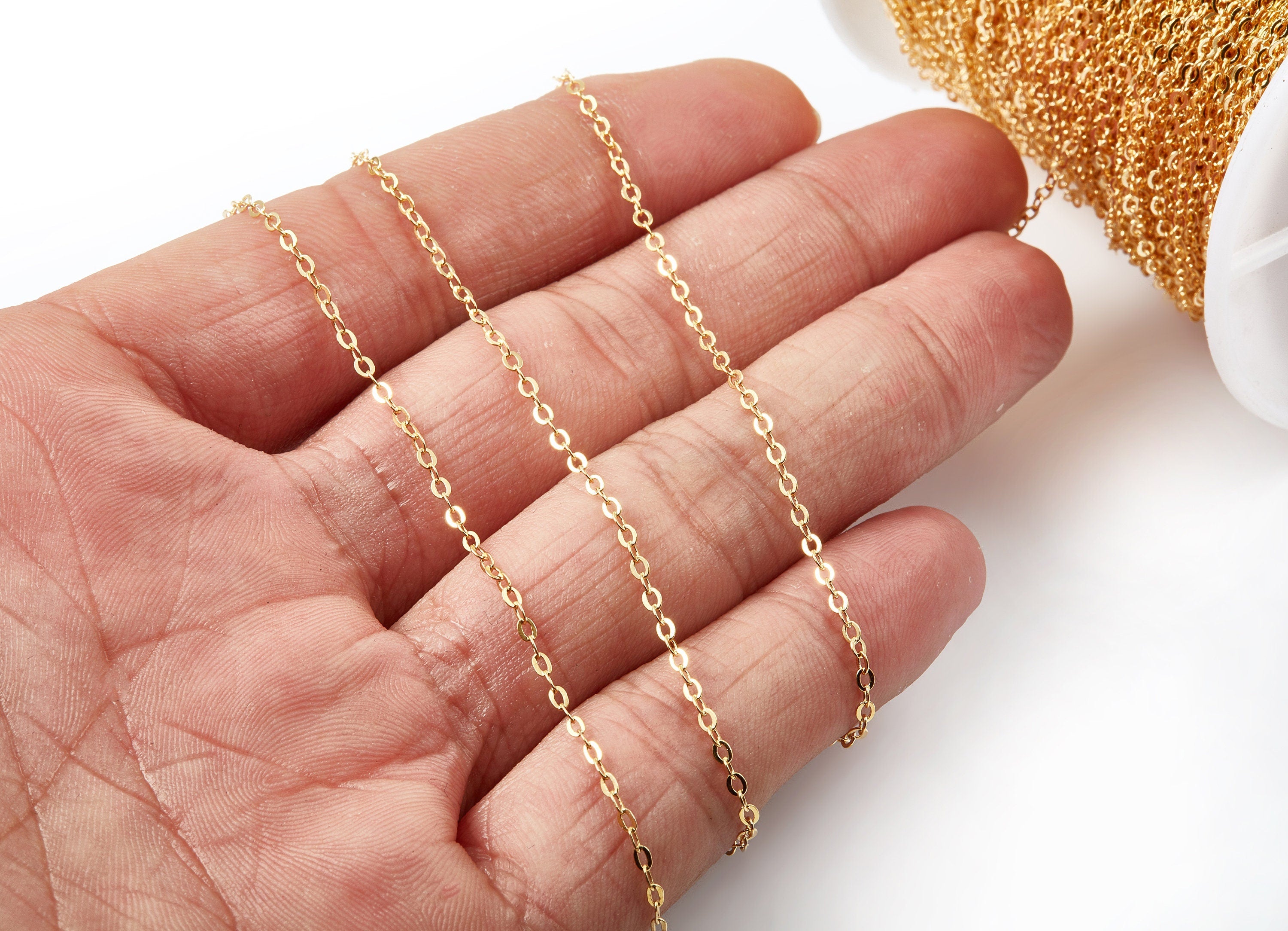 Flat Soldered Cable Chain - Brass Chain - 18k Real Gold Plated - Soldered Link Chain - 0.09" x 0.07" x 0.01" -  Jewelry Making - RGP1025 - DOMEDBAZAAR