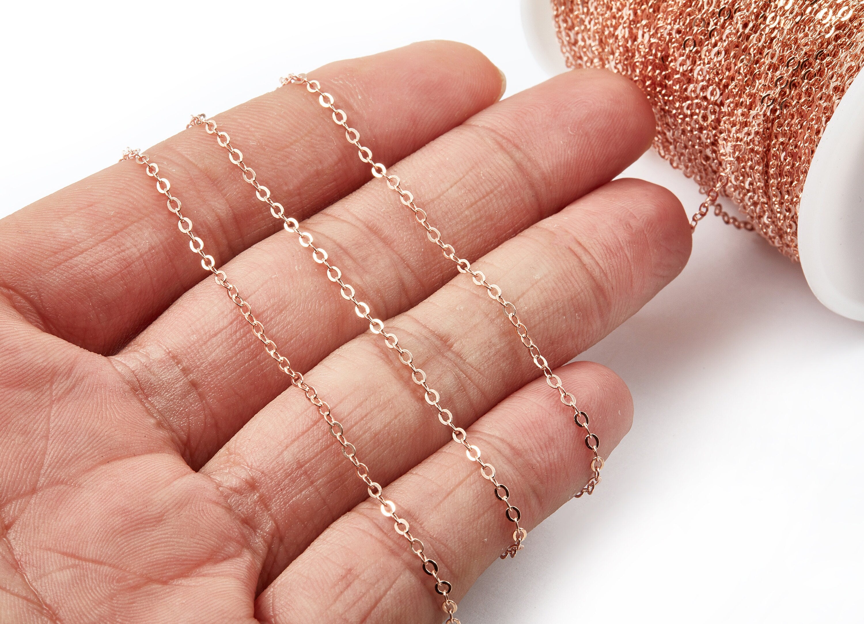 Flat Soldered Cable Chain - Brass Chain - 18k Real Gold Plated Rose Gold Color - Soldered Link Chain - 0.09" x 0.07" x 0.01" - RGP1026 - DOMEDBAZAAR