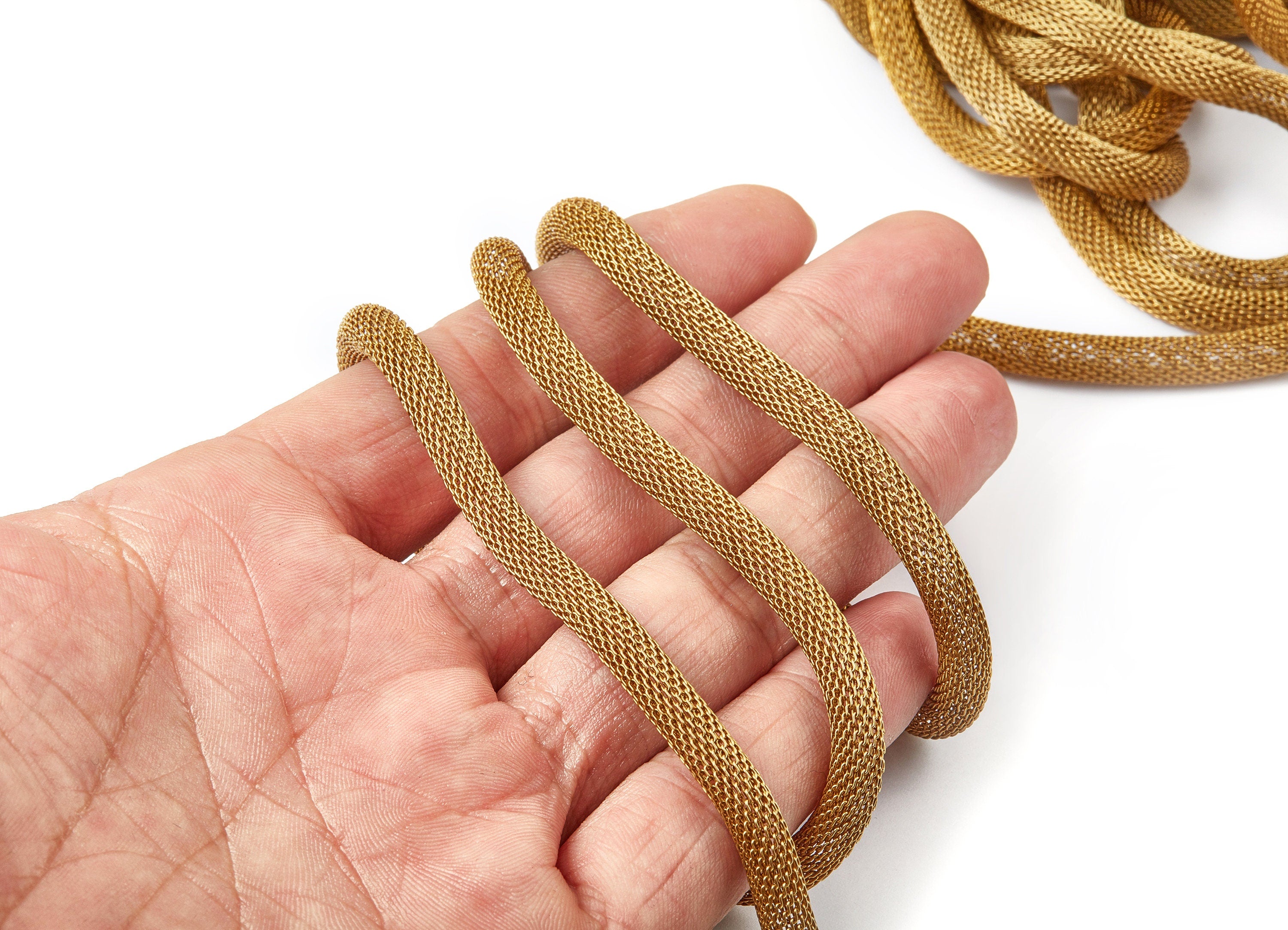 Raw Brass Mesh Chain - Raw Brass - Knitted Chain - "0.22"" x 0.22"" x 0.03"" - CC1068 - DOMEDBAZAAR