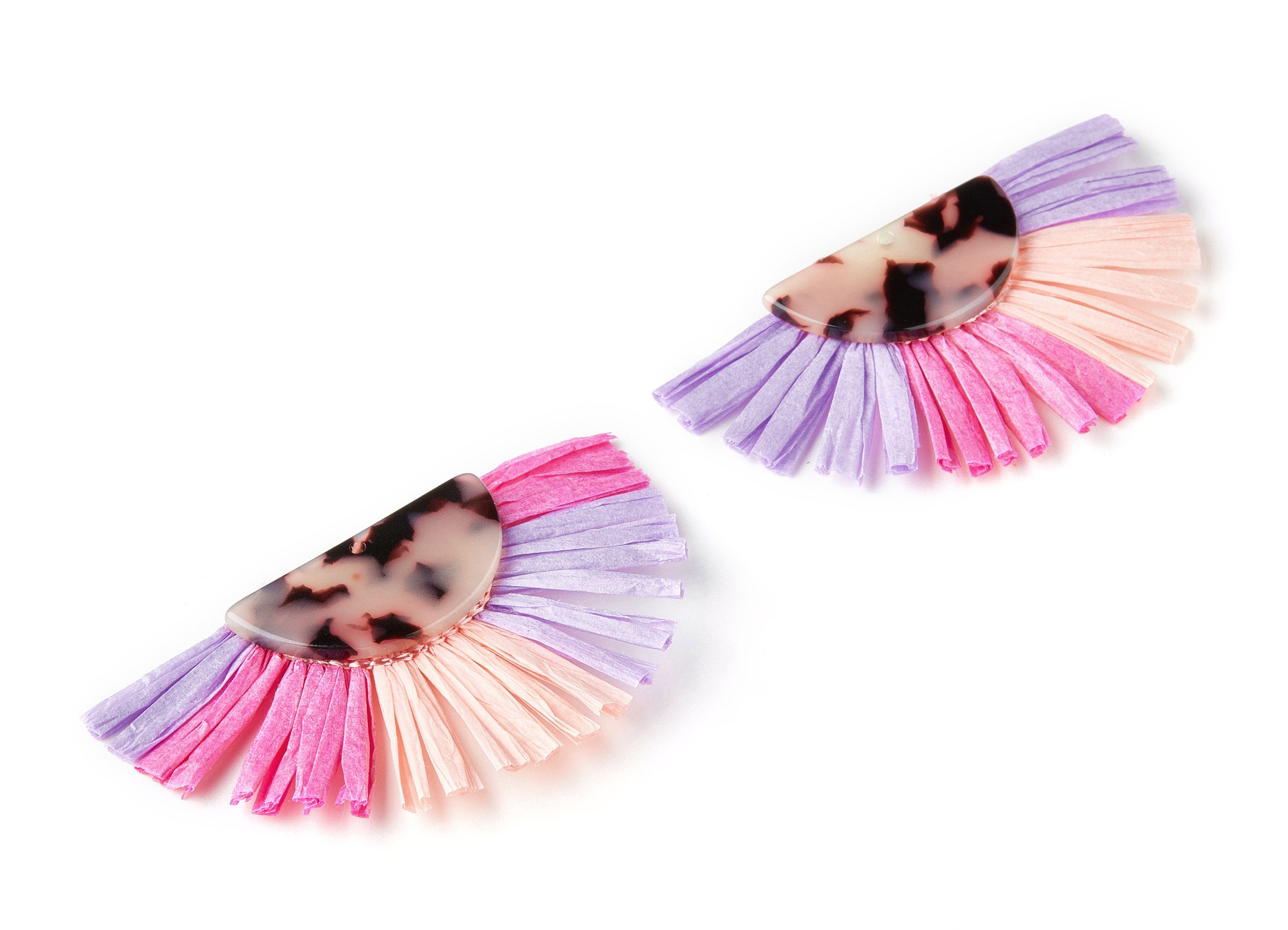 Acetate Tassels Fan Charm - Single Layer Raffia - Blonde Tortoise Shell Earring - Jewelry Supplie - Color Code: A07 - 70x53x4mm - AC1627-A07 - DOMEDBAZAAR