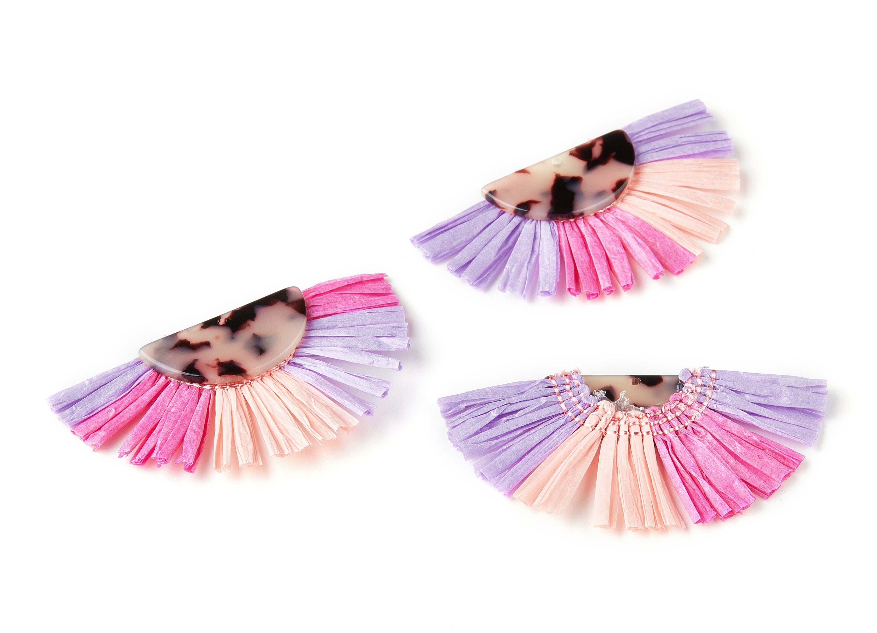 Acetate Tassels Fan Charm - Single Layer Raffia - Blonde Tortoise Shell Earring - Jewelry Supplie - Color Code: A07 - 70x53x4mm - AC1627-A07 - DOMEDBAZAAR