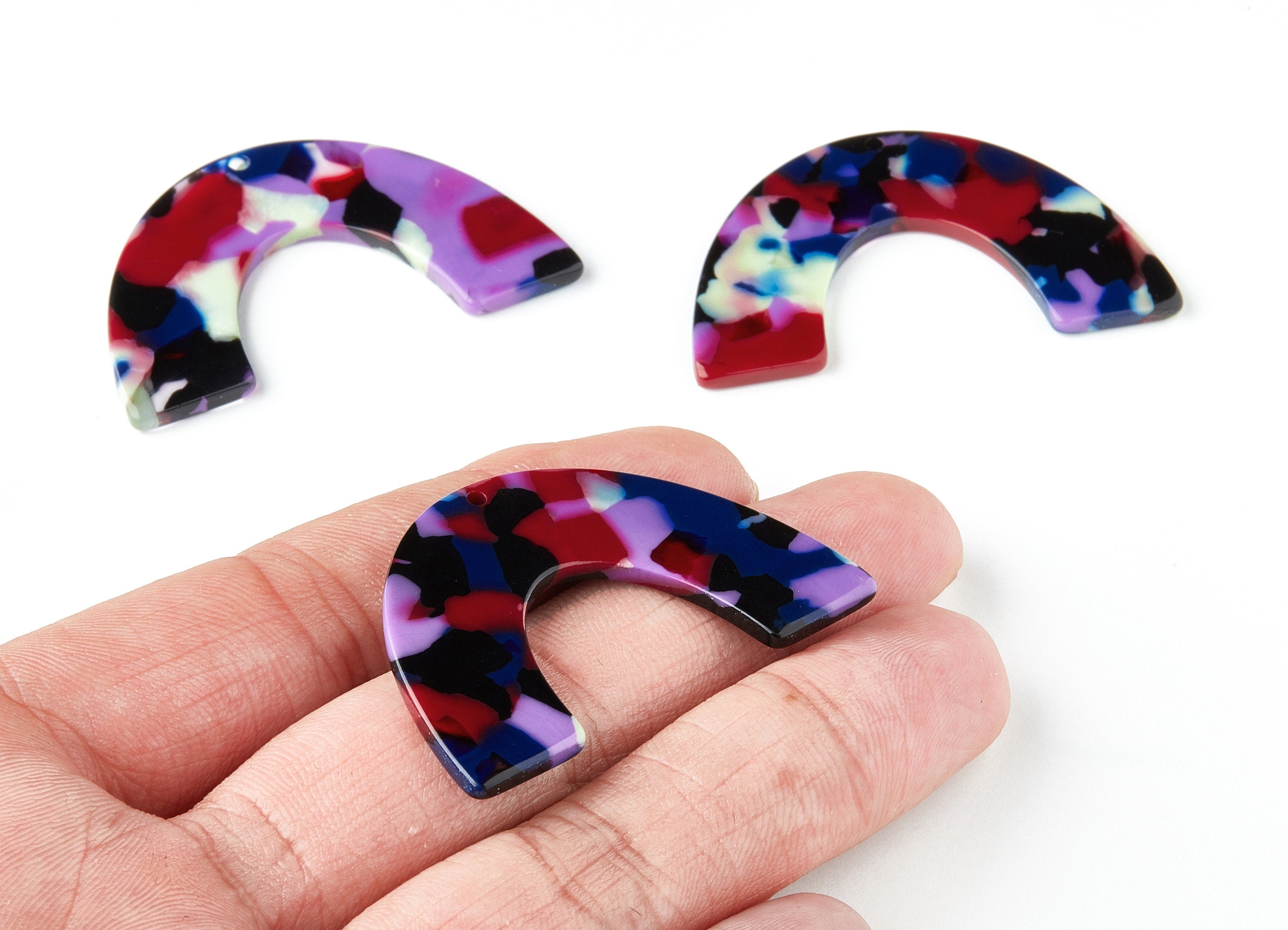 Acetate Large Arch Earring Charms One Hole - U Shaped Pendant - Jewelry Supplies - Color Code: A151 - 47.7x29.87x2.6mm - AC1095AB - DOMEDBAZAAR