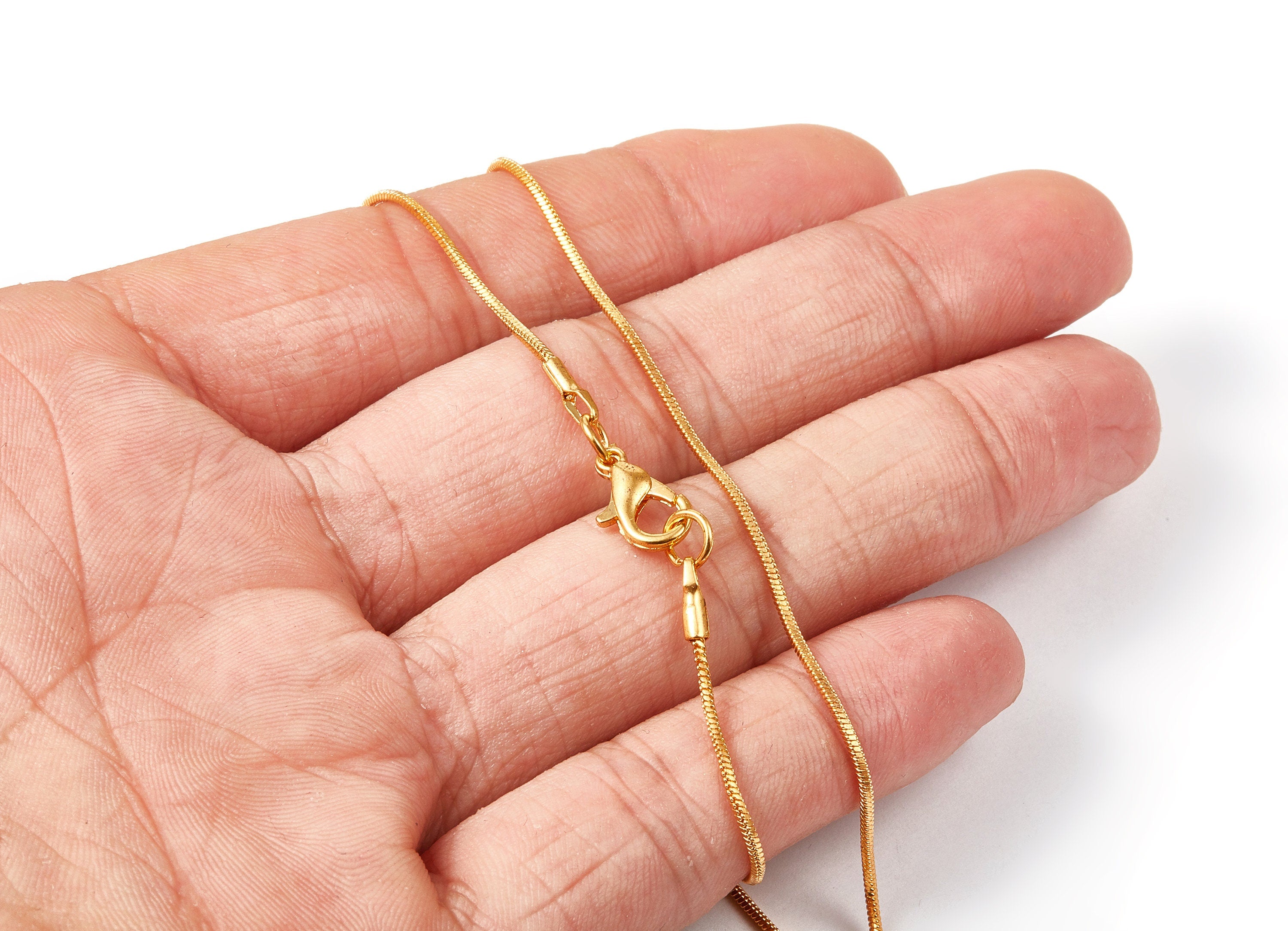 Finished Flat Snake Necklace Chain -16 Inch Raw Brass Chain - Gold Tone Plated Necklace Chain - 0.05" x 0.05"- CC1090 - DOMEDBAZAAR