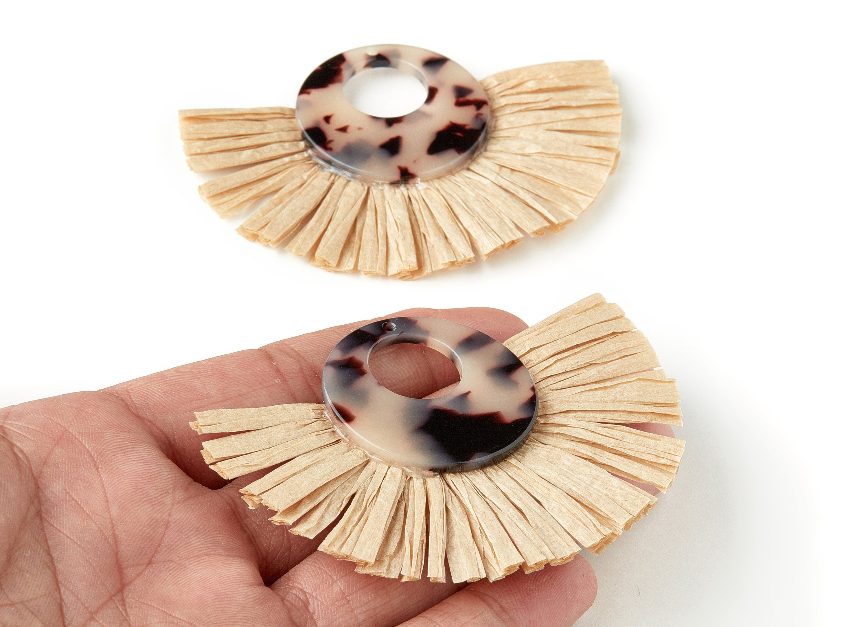 Acetate Tassels Fan Charm - Blonde Tortoise Shell Earring - Tassels Fan Single Layer Raffia - Color Code:A07 - 79.65x56.67x4mm - AC1640-A07 - DOMEDBAZAAR